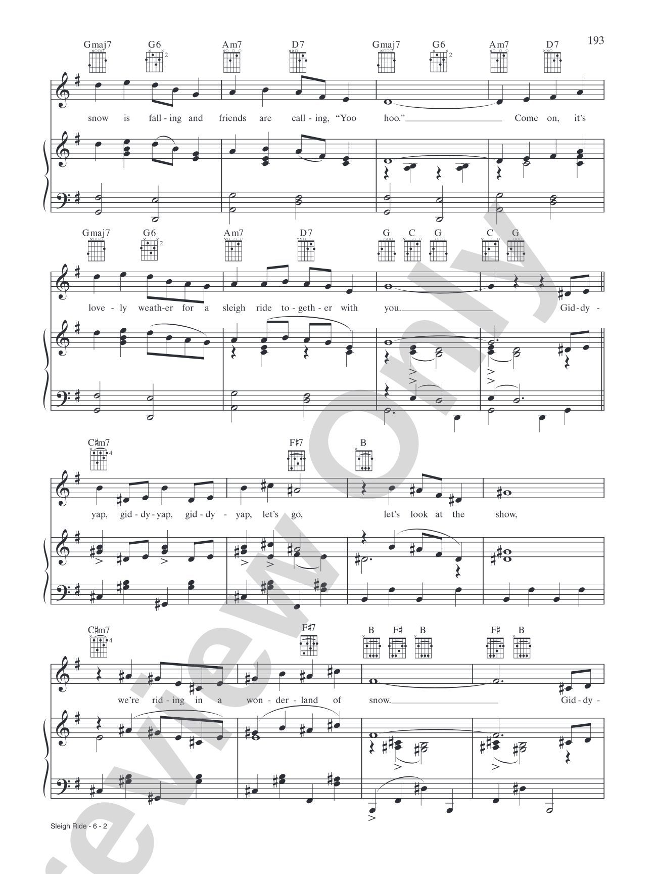 Sleigh Ride: Piano/Vocal/Chords