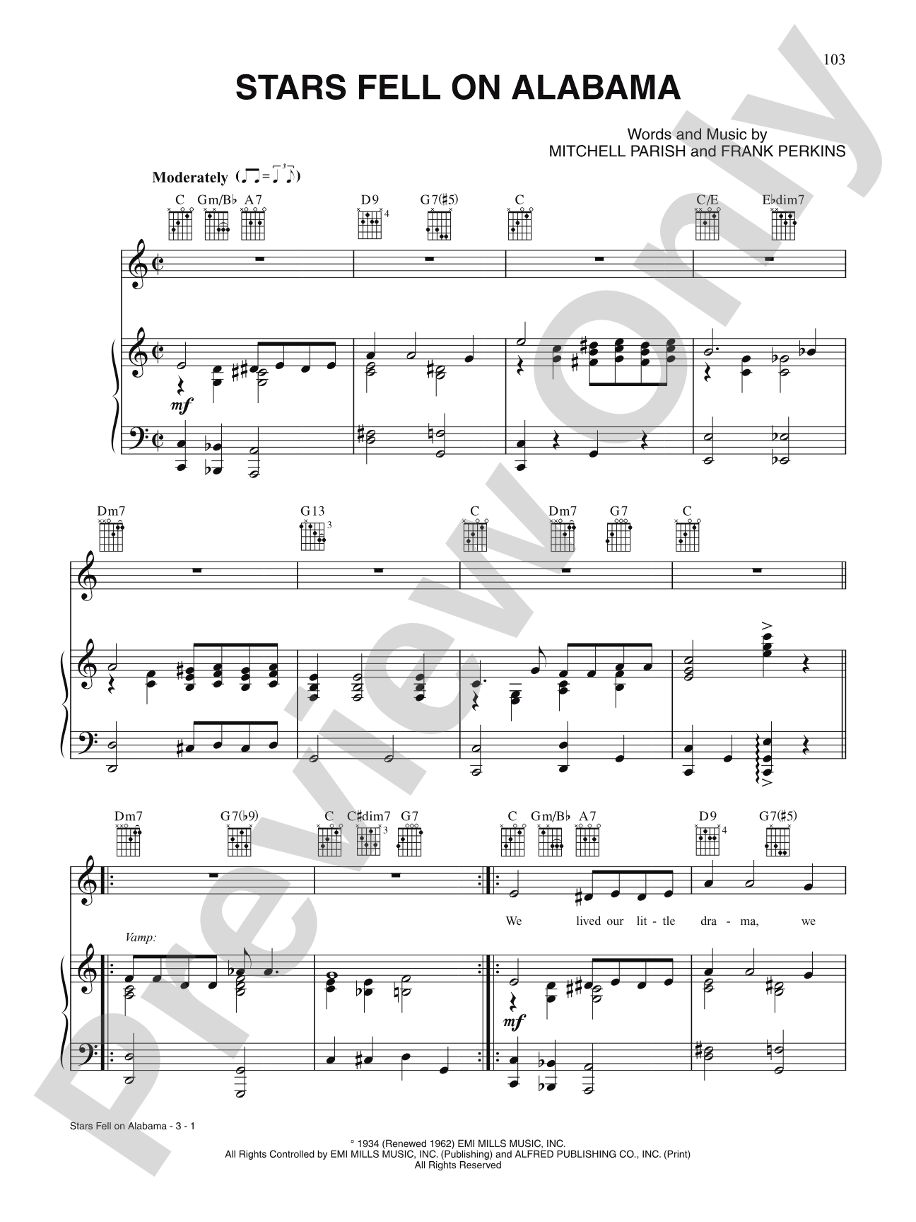 Stars Fell on Alabama: Piano/Vocal/Chords