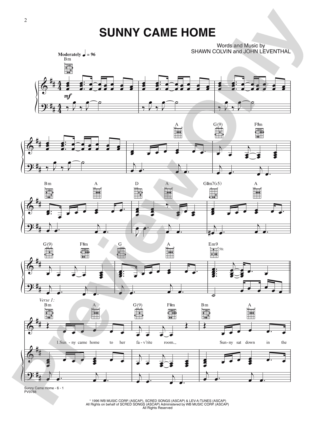 Sunny Came Home: Piano/Vocal/Chords