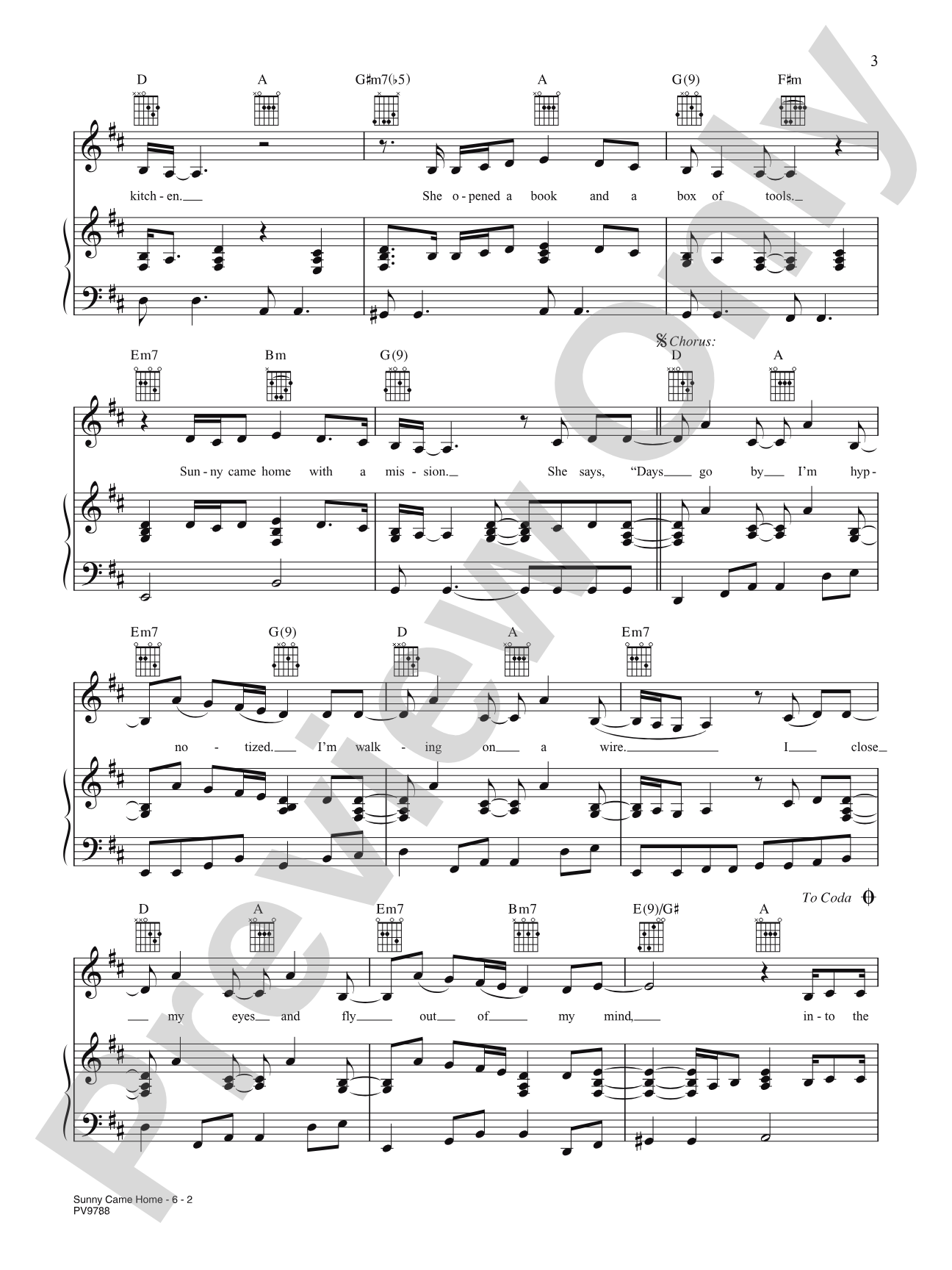Sunny Came Home: Piano/Vocal/Chords