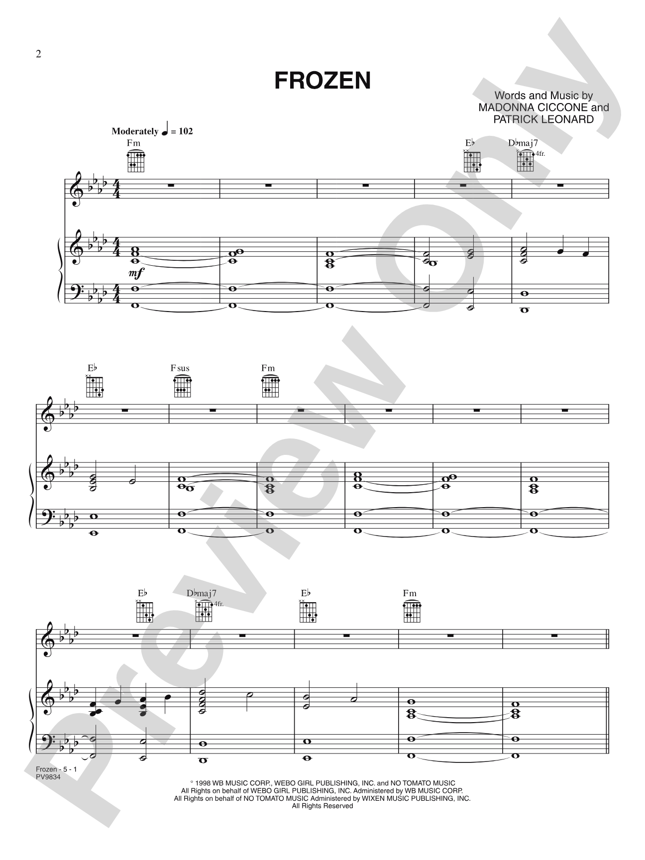 Frozen: Piano/Vocal/Chords