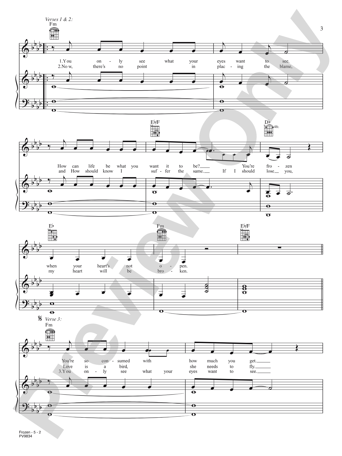Frozen: Piano/Vocal/Chords