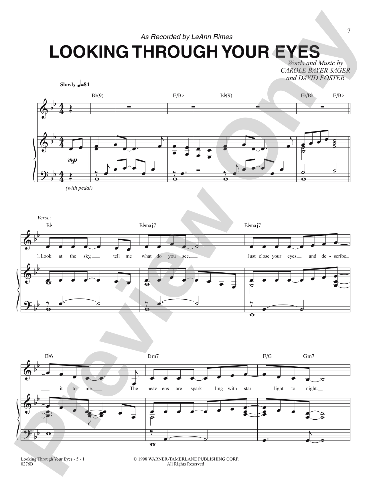 Looking Through Your Eyes (from Quest for Camelot): Piano/Vocal/Chords