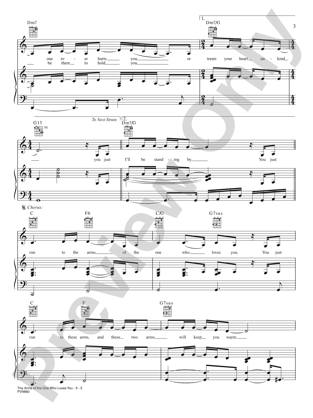 The Arms of the One Who Loves You: Piano/Vocal/Chords