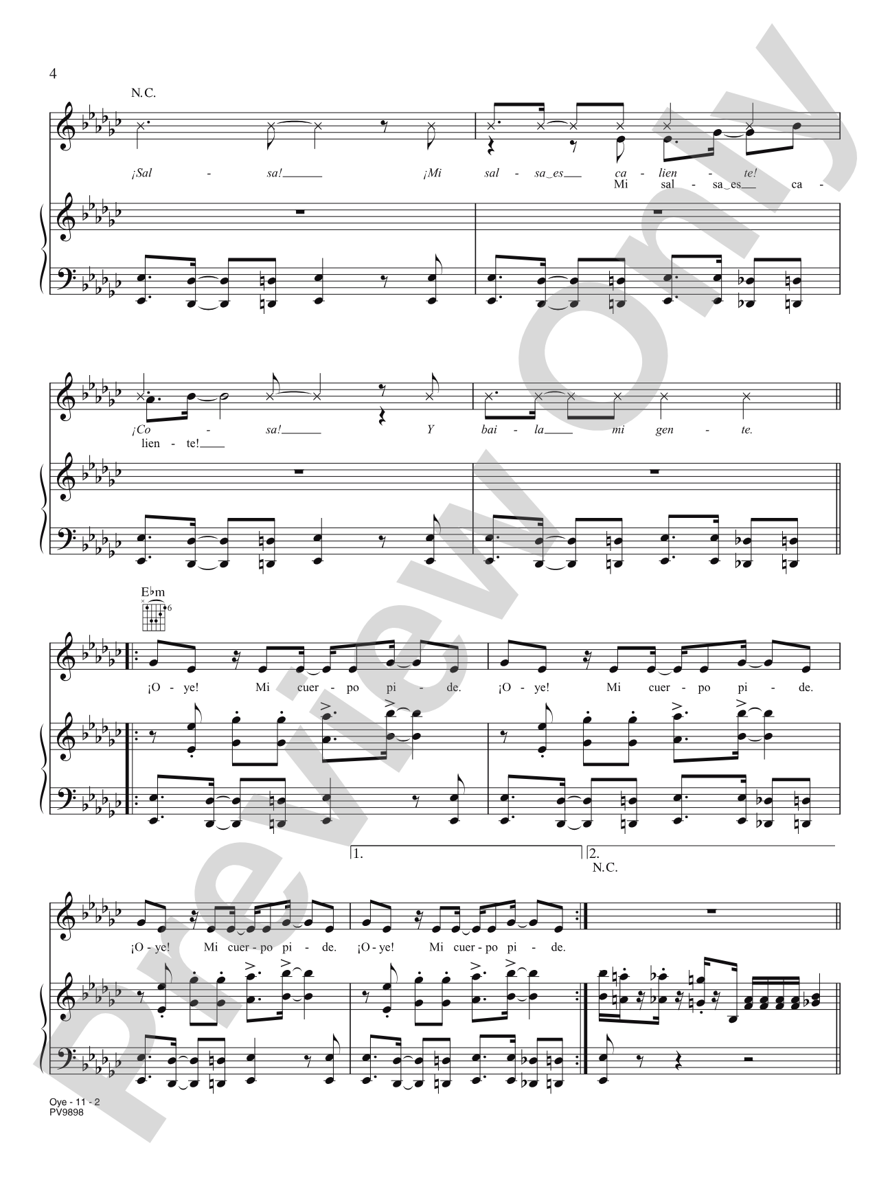 Oye: Piano/Vocal/Chords