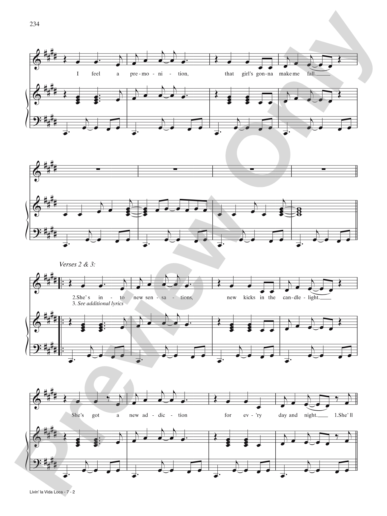 Livin' la Vida Loca: Piano/Vocal/Chords