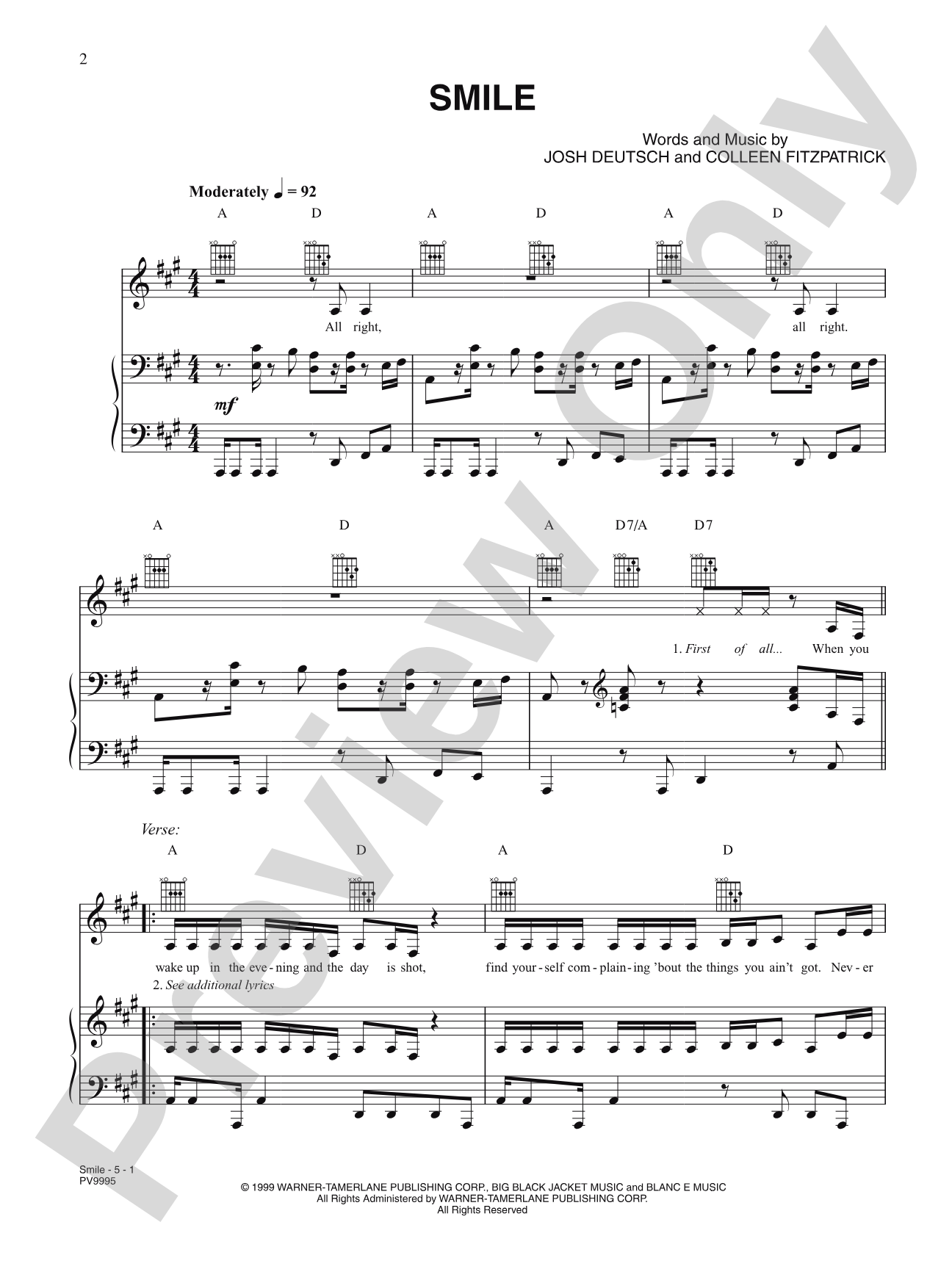 Smile: Piano/Vocal/Chords | Vitamin C | Digital Sheet Music