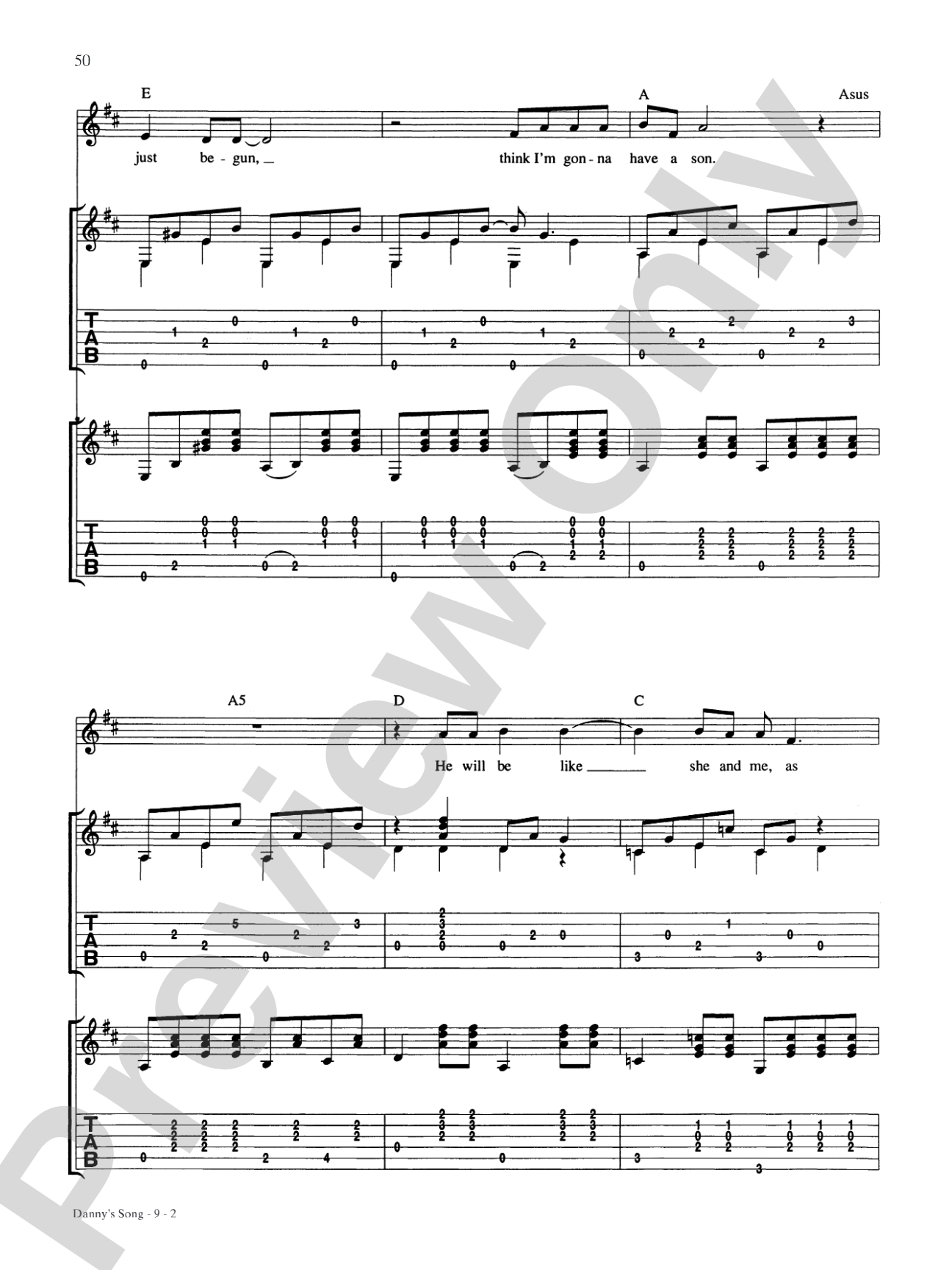 Danny's Song: Piano/Vocal/Chords