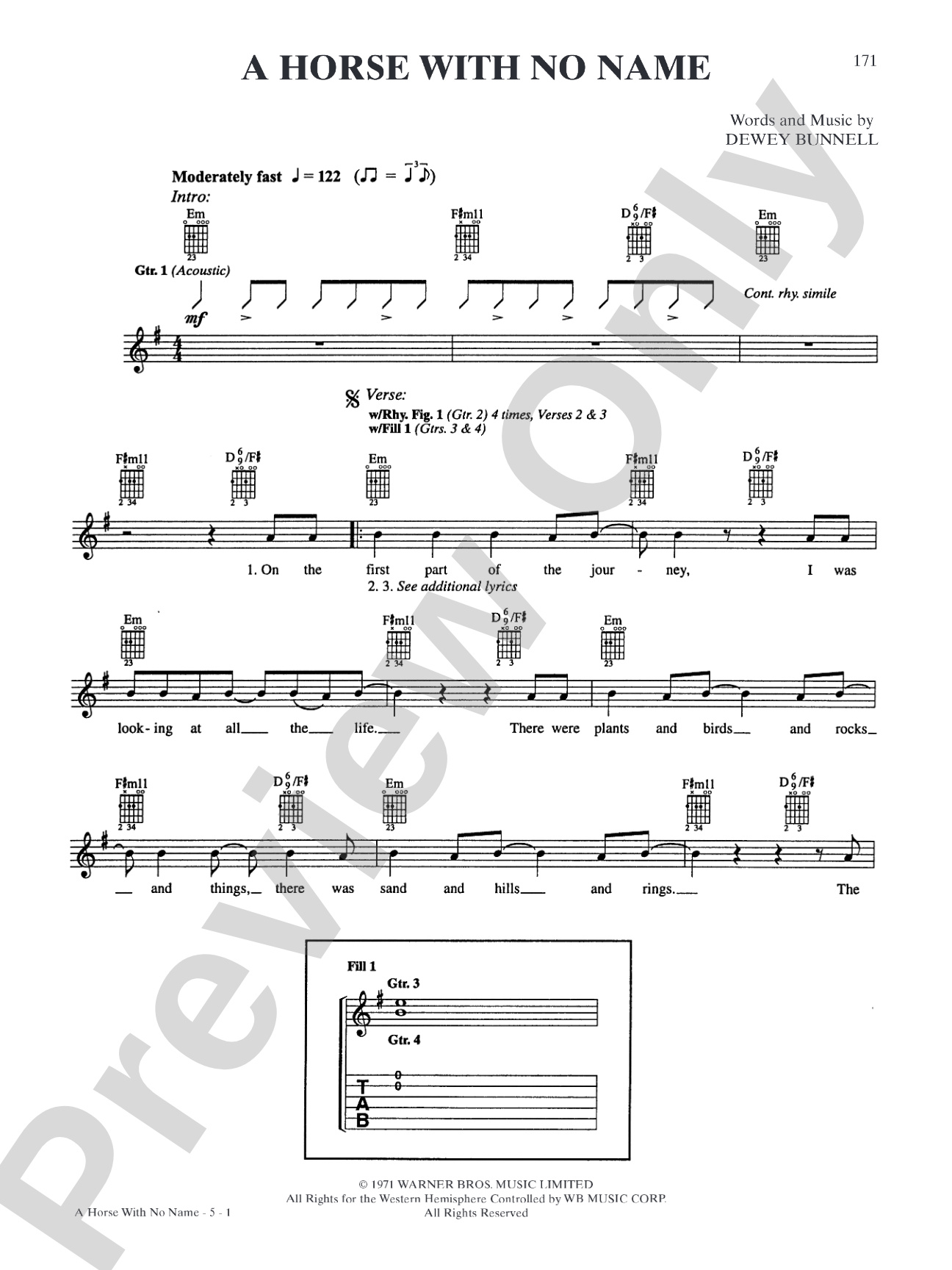 A Horse with No Name: Piano/Vocal/Chords