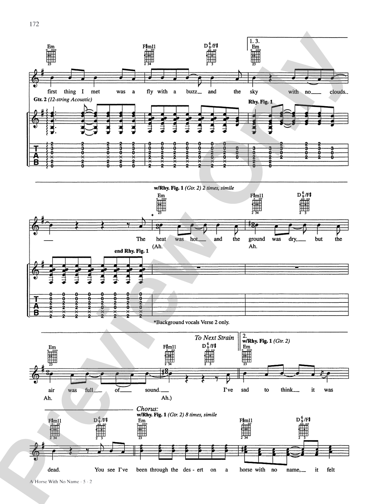 A Horse with No Name: Piano/Vocal/Chords