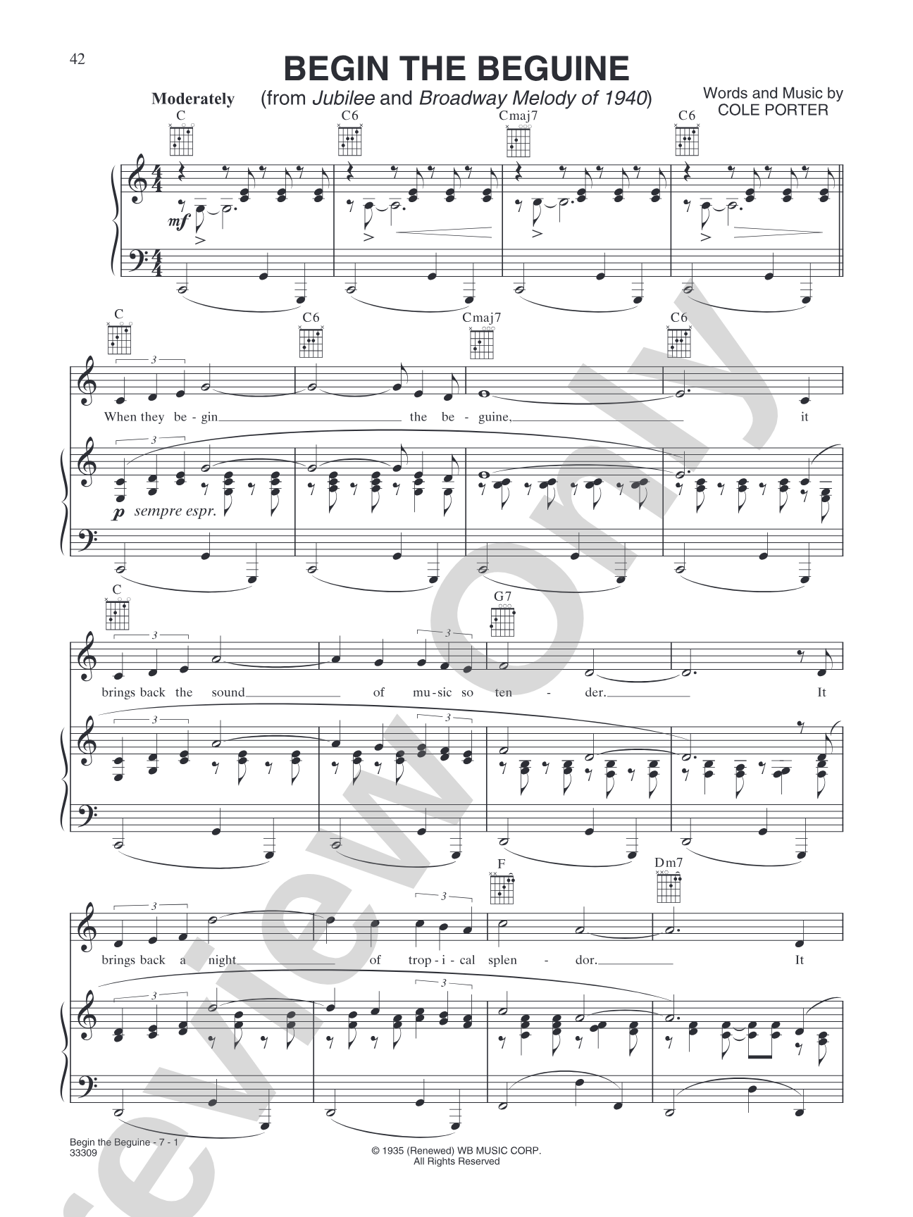 Begin the Beguine (from "Jubilee" and "Broadway Melody of 1940"): Piano/Vocal/Chords