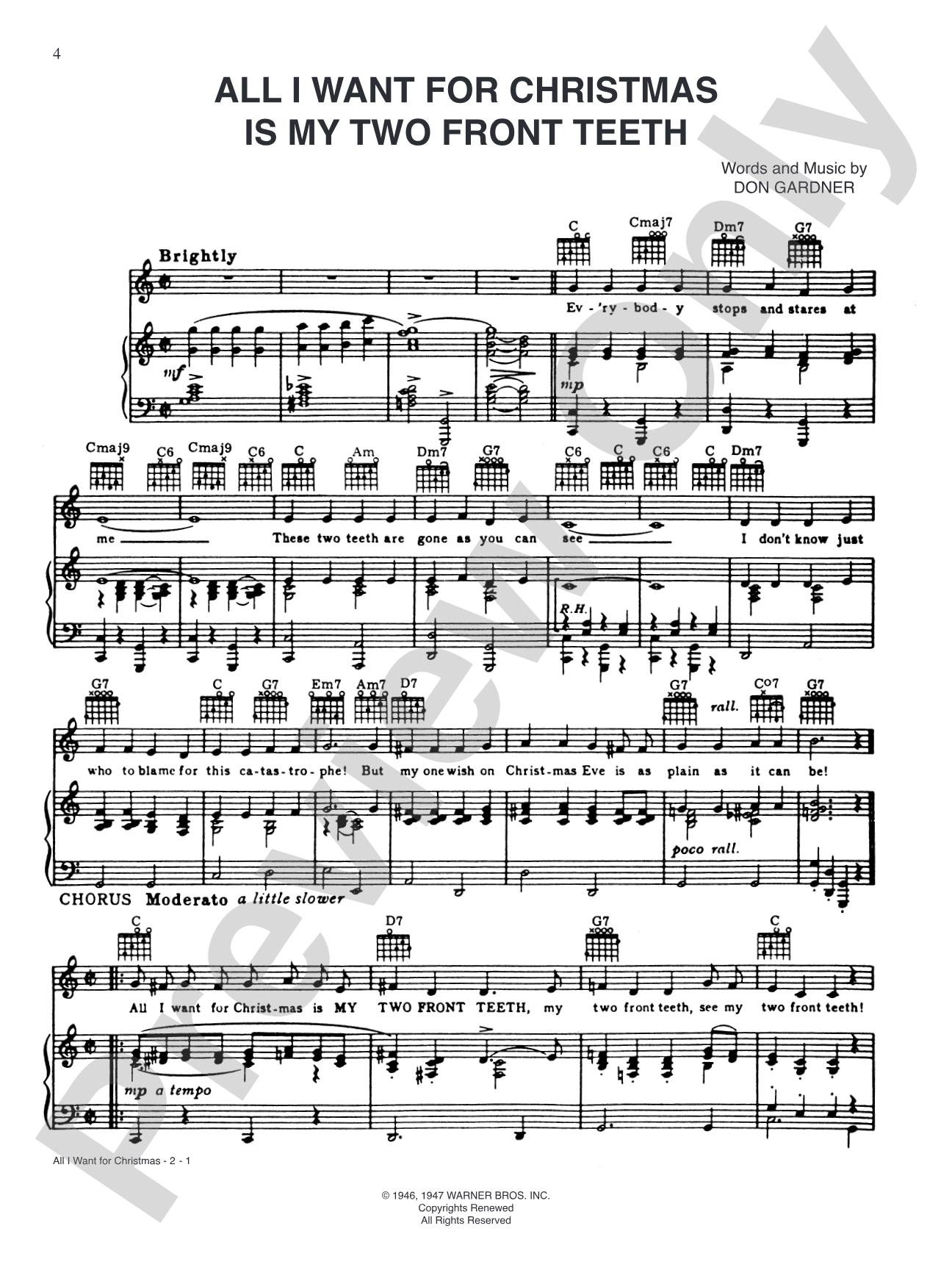 All I Want for Christmas Is My Two Front Teeth: Piano/Vocal/Chords