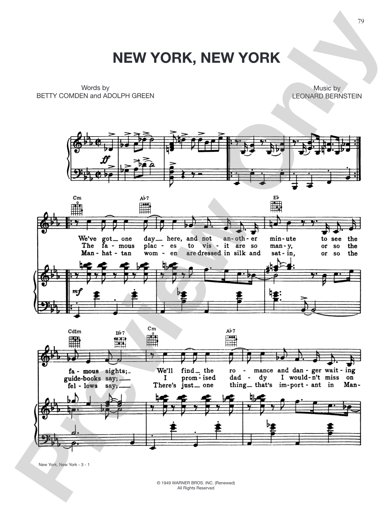 New York, New York: Piano/Vocal/Chords
