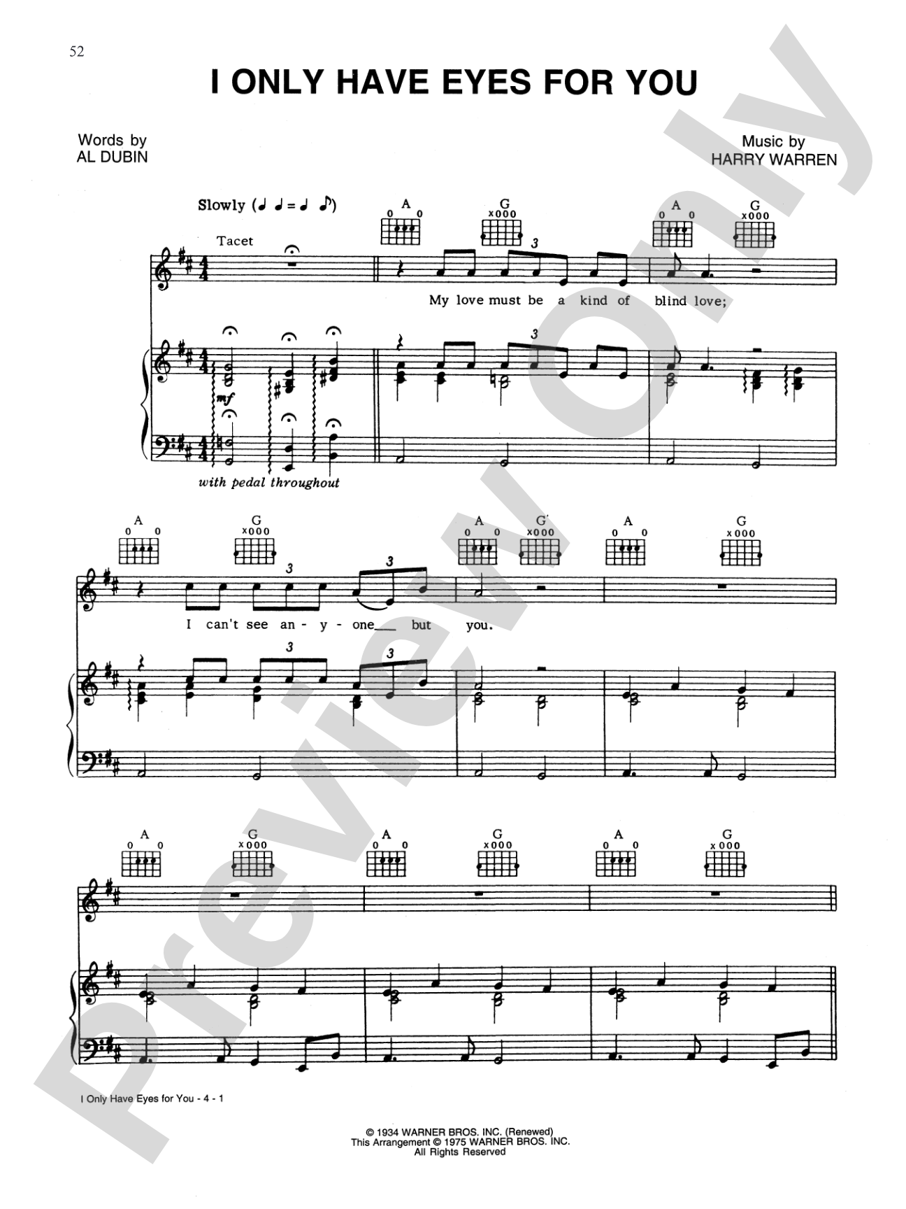 I Only Have Eyes for You (from "42nd Street"): Piano/Vocal/Chords