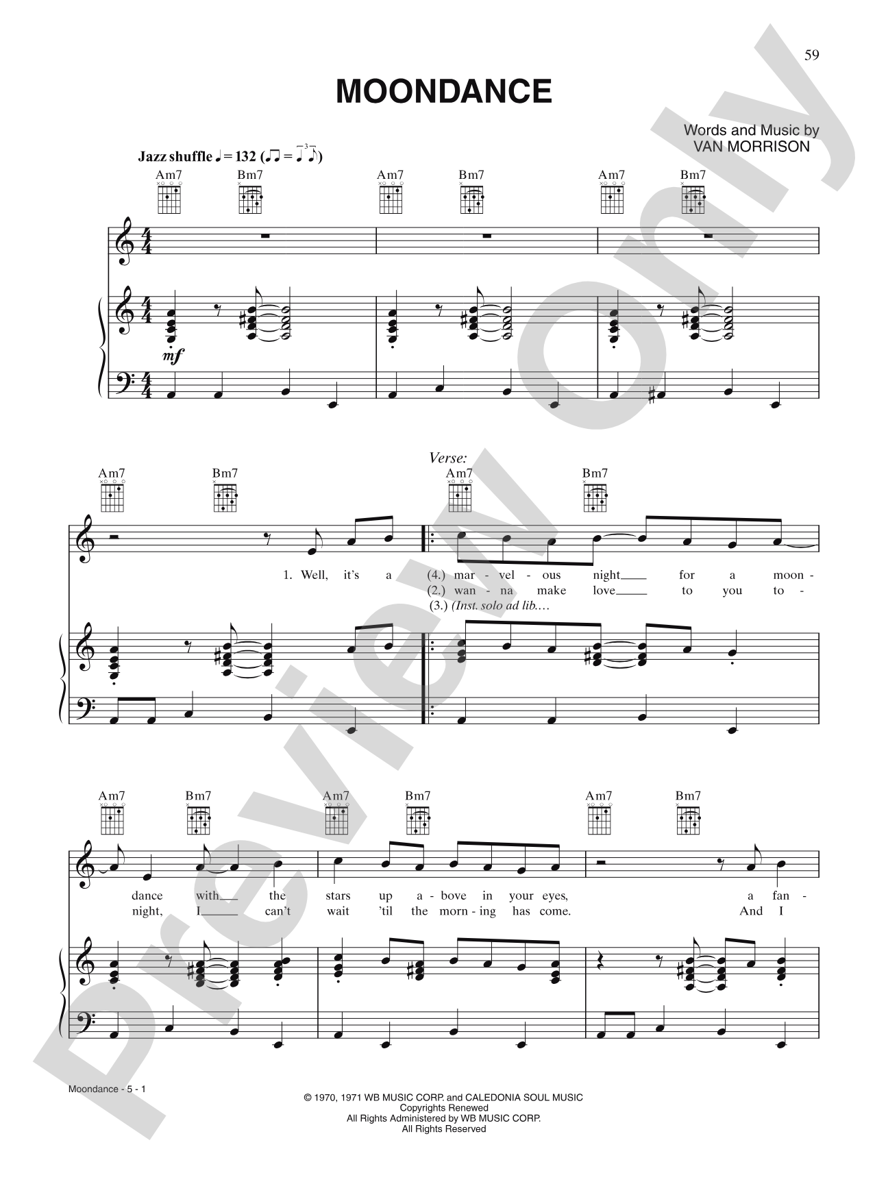Moondance: Piano/Vocal/Chords