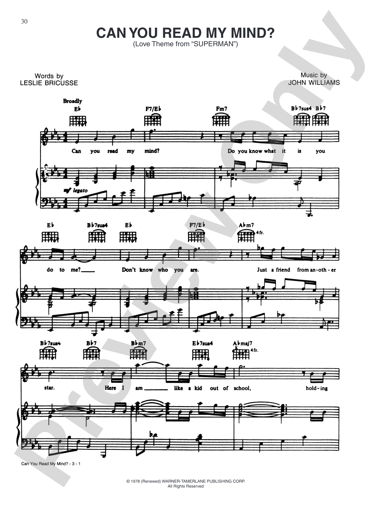Can You Read My Mind? (Love Theme from Superman): Piano/Vocal/Chords