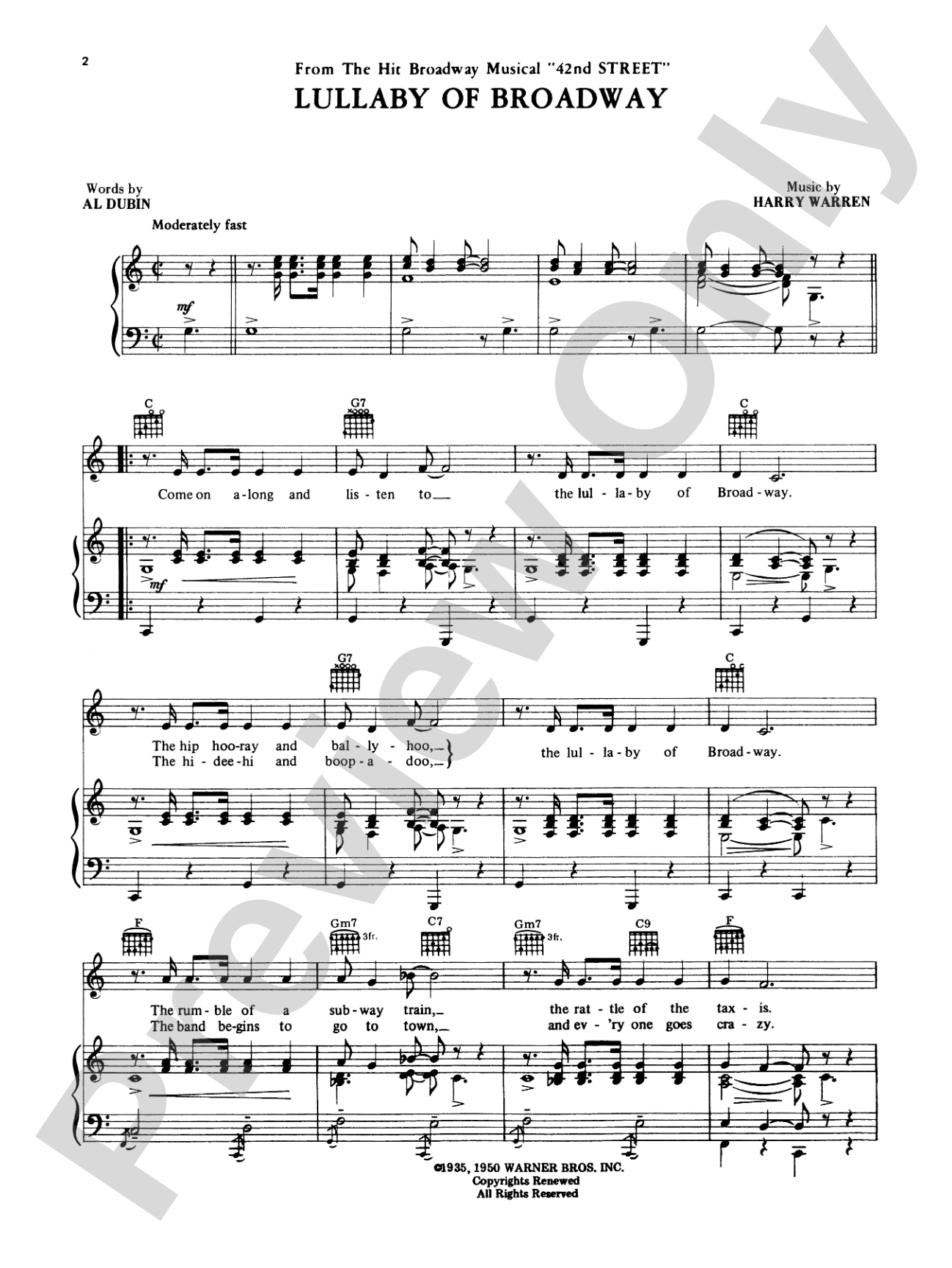 Lullaby of Broadway (from "Golddiggers of 1935"): Piano/Vocal/Chords