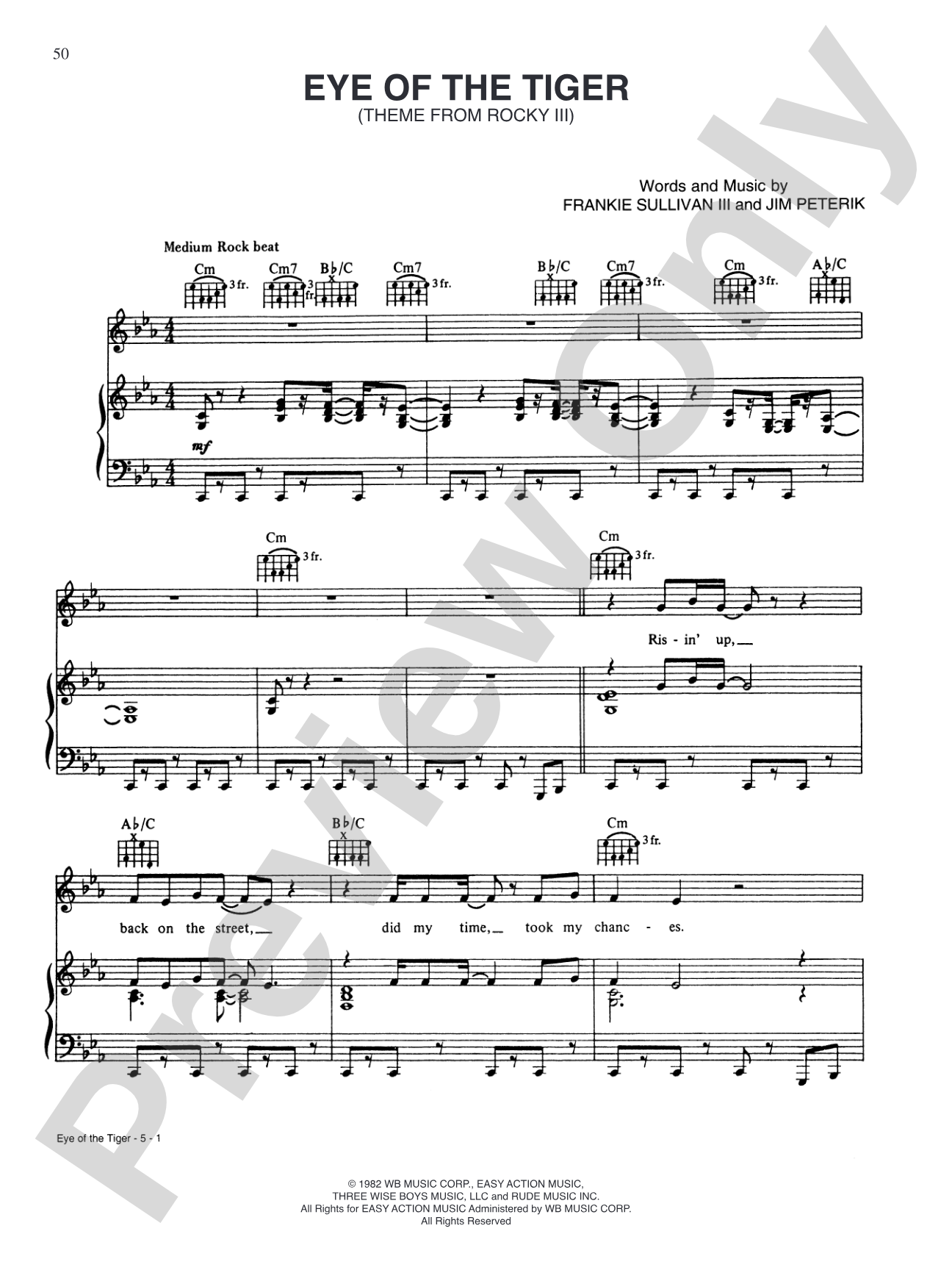 Eye of the Tiger (Theme from Rocky III): Piano/Vocal/Chords