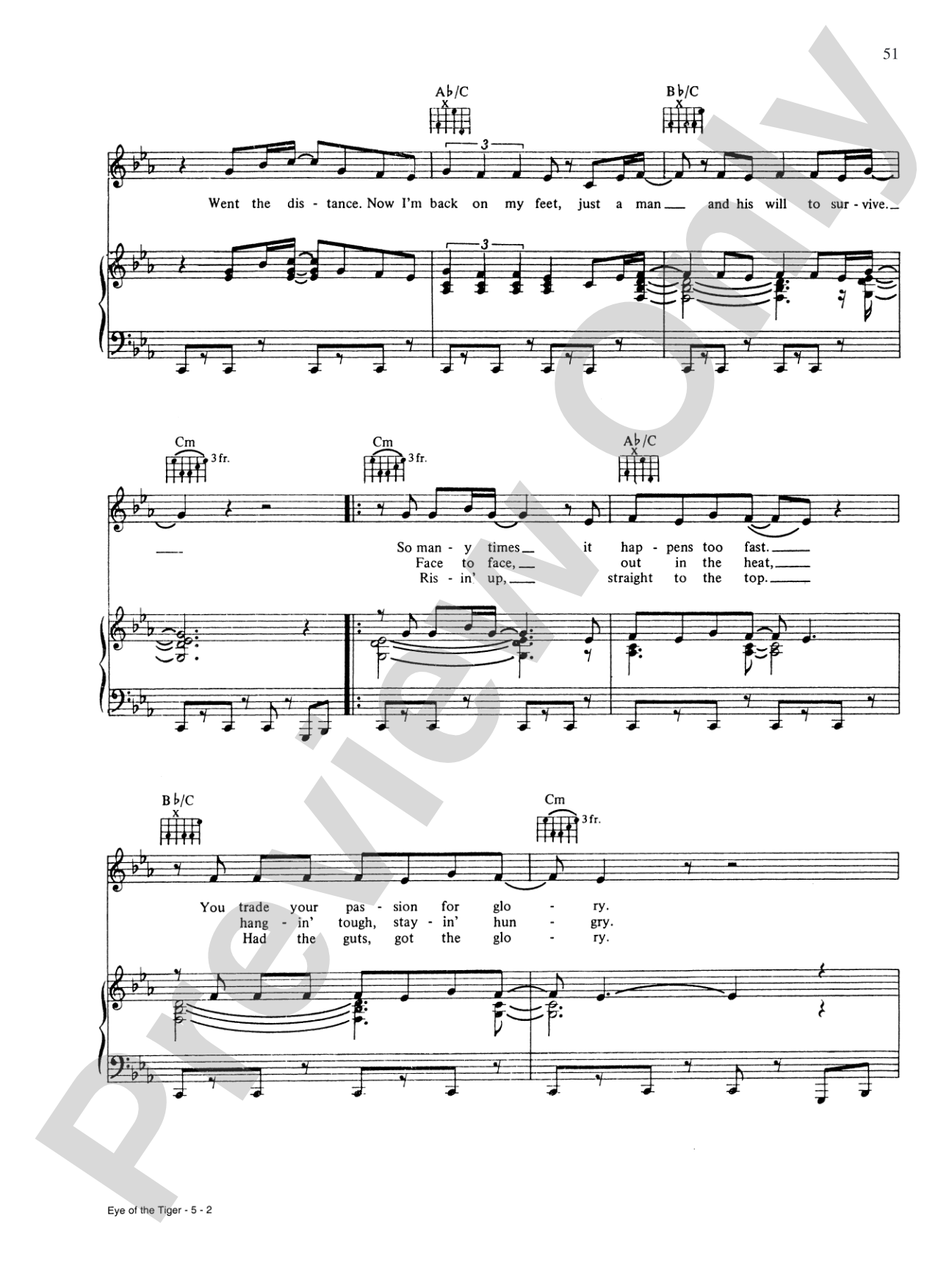Eye of the Tiger (Theme from Rocky III): Piano/Vocal/Chords