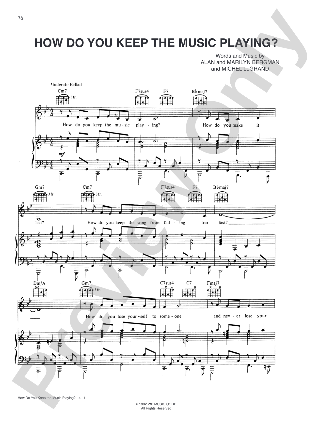 How Do You Keep the Music Playing? (Theme from Best Friends): Piano/Vocal/Chords