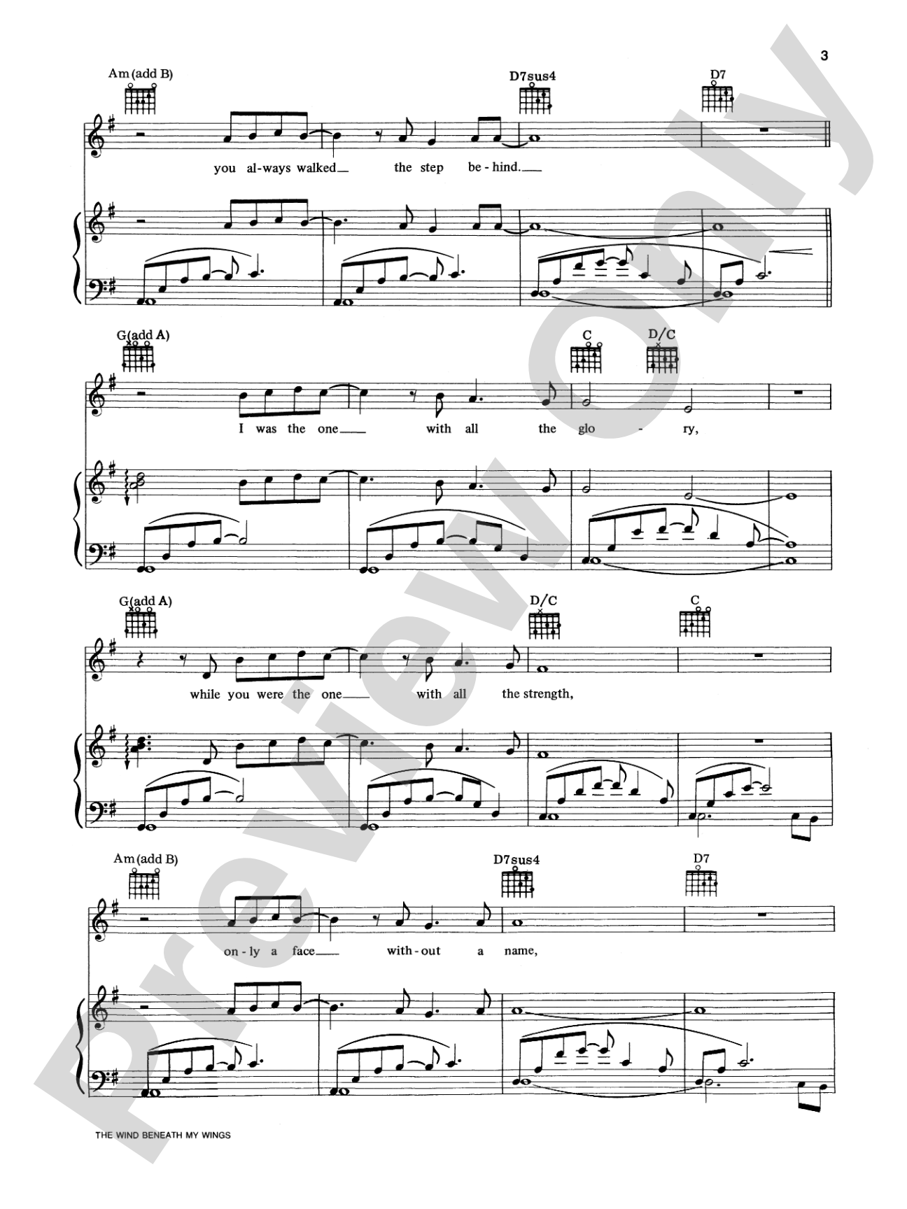 The Wind Beneath My Wings: Piano/Vocal/Chords