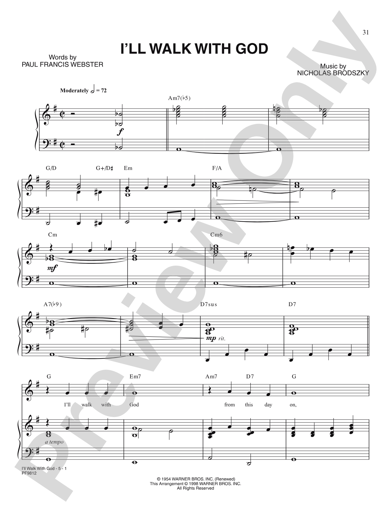 I'll Walk with God: Piano/Vocal/Chords
