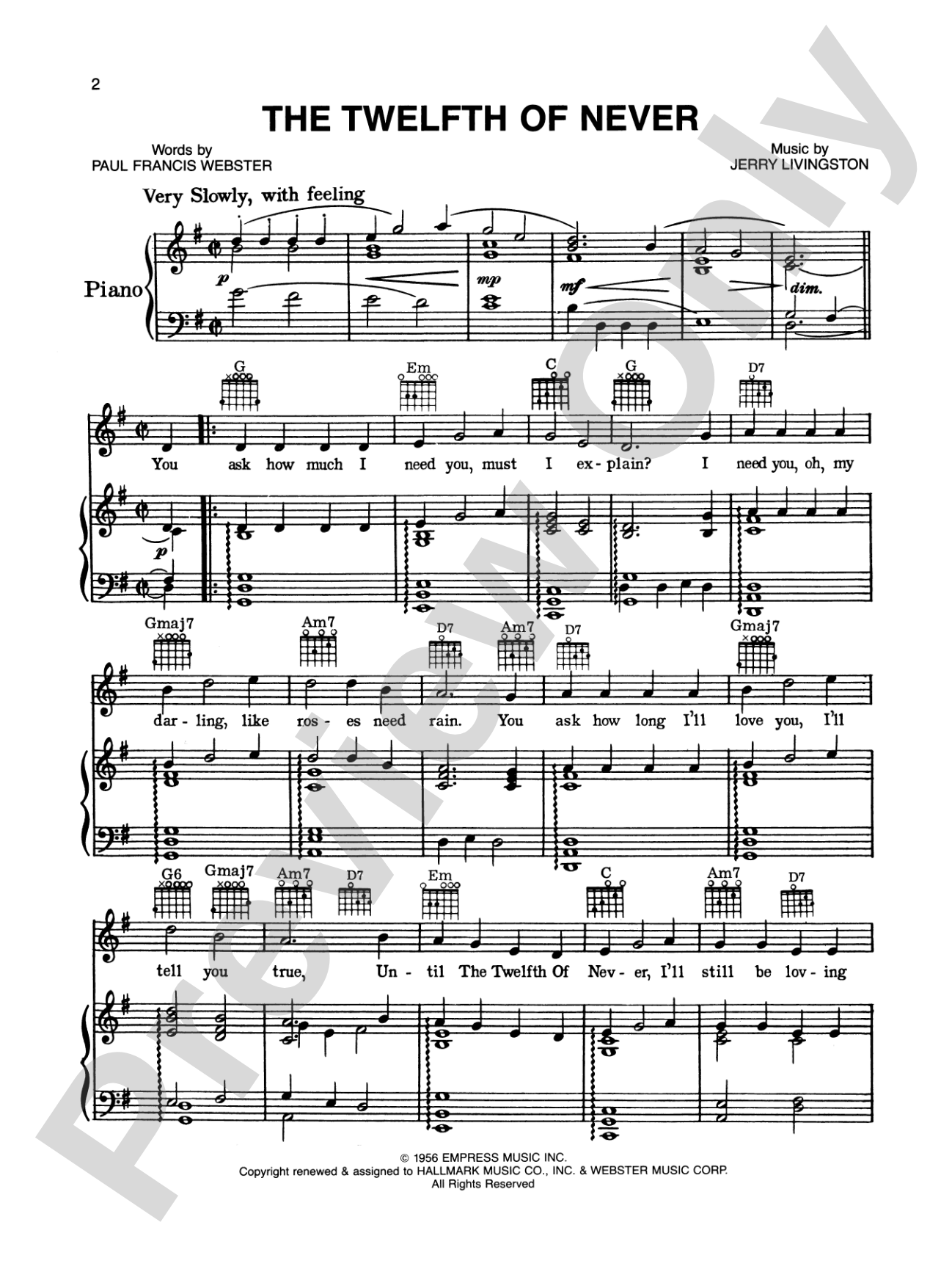 Twelfth of Never: Piano/Vocal/Chords