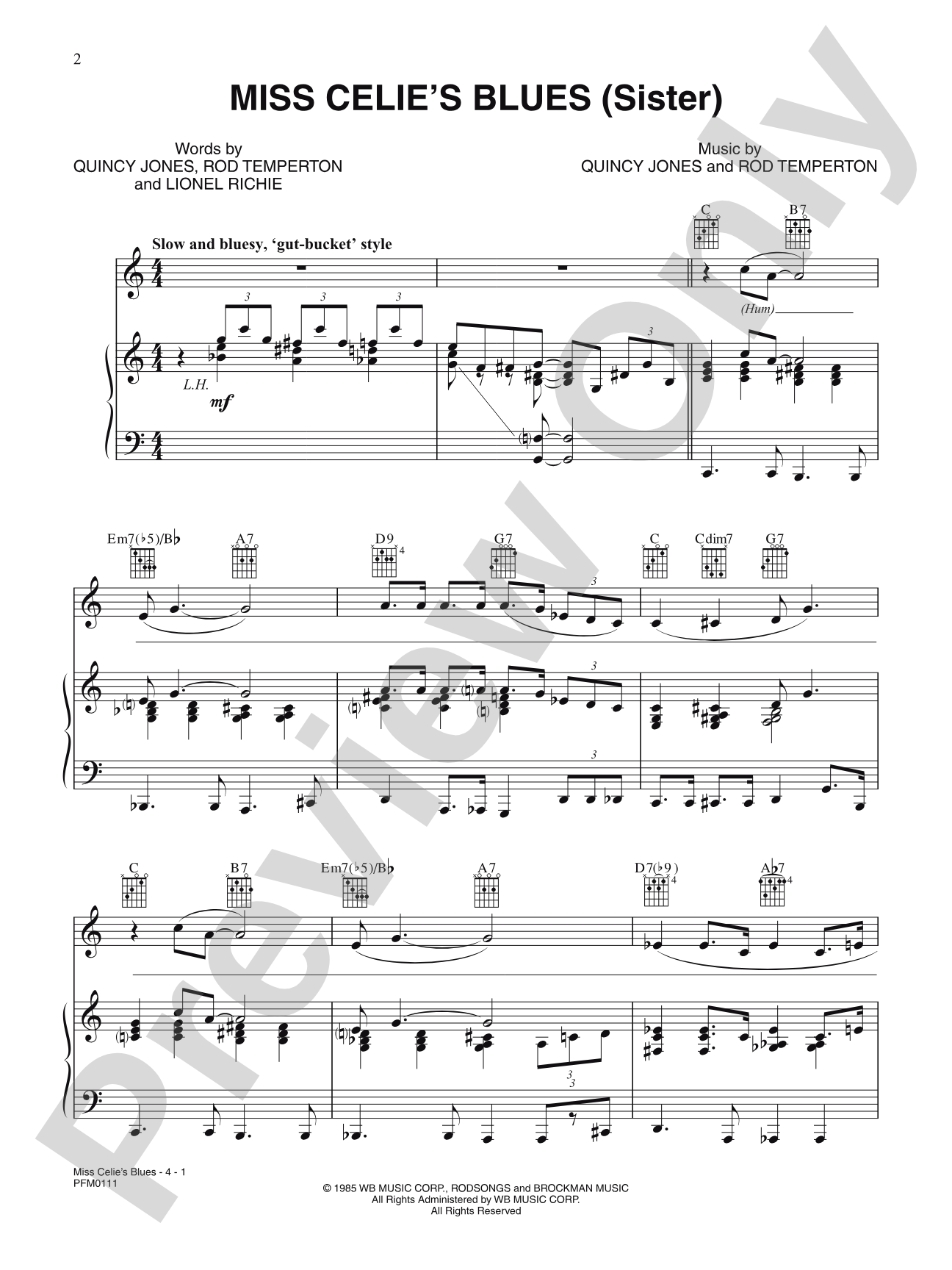 Miss Celie's Blues (Sister) (from The Color Purple): Piano/Vocal/Chords