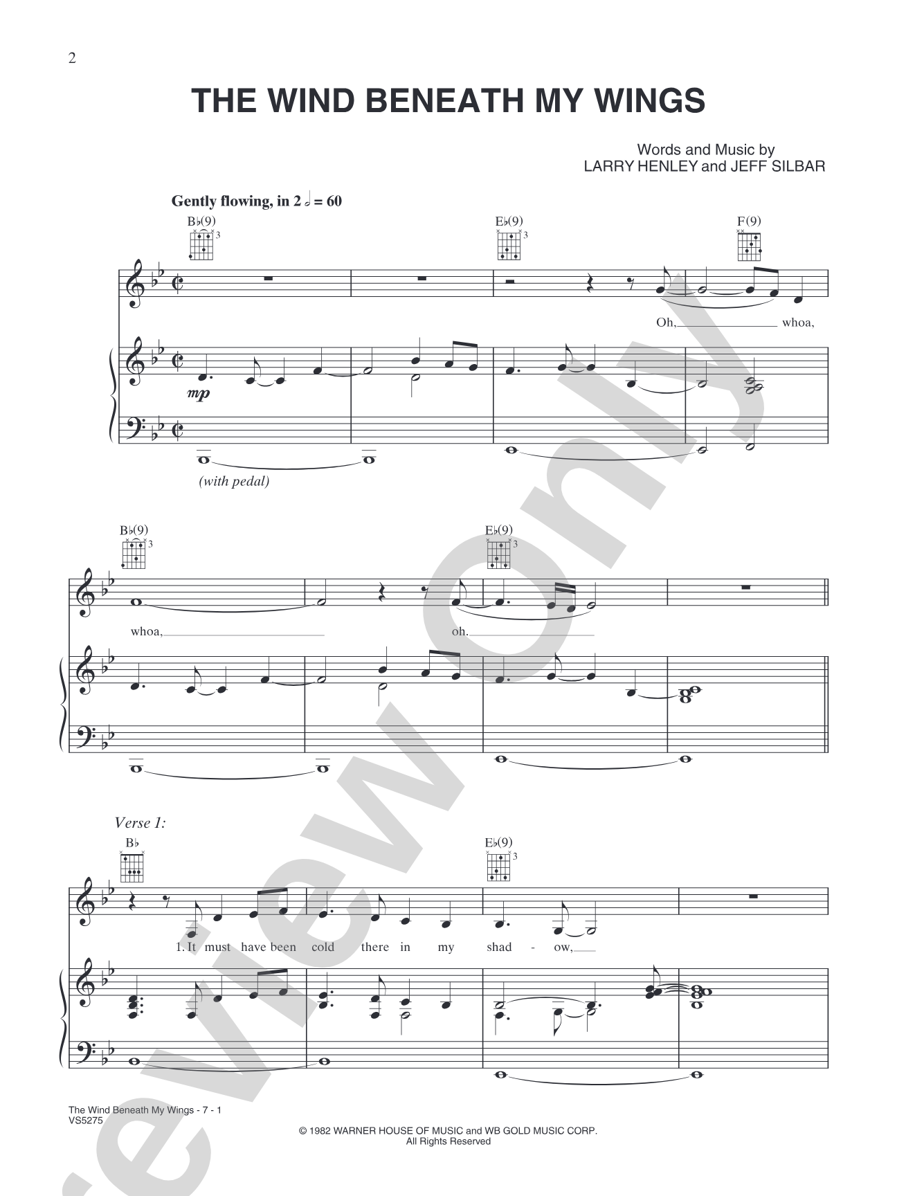 The Wind Beneath My Wings (from Beaches): Piano/Vocal/Chords