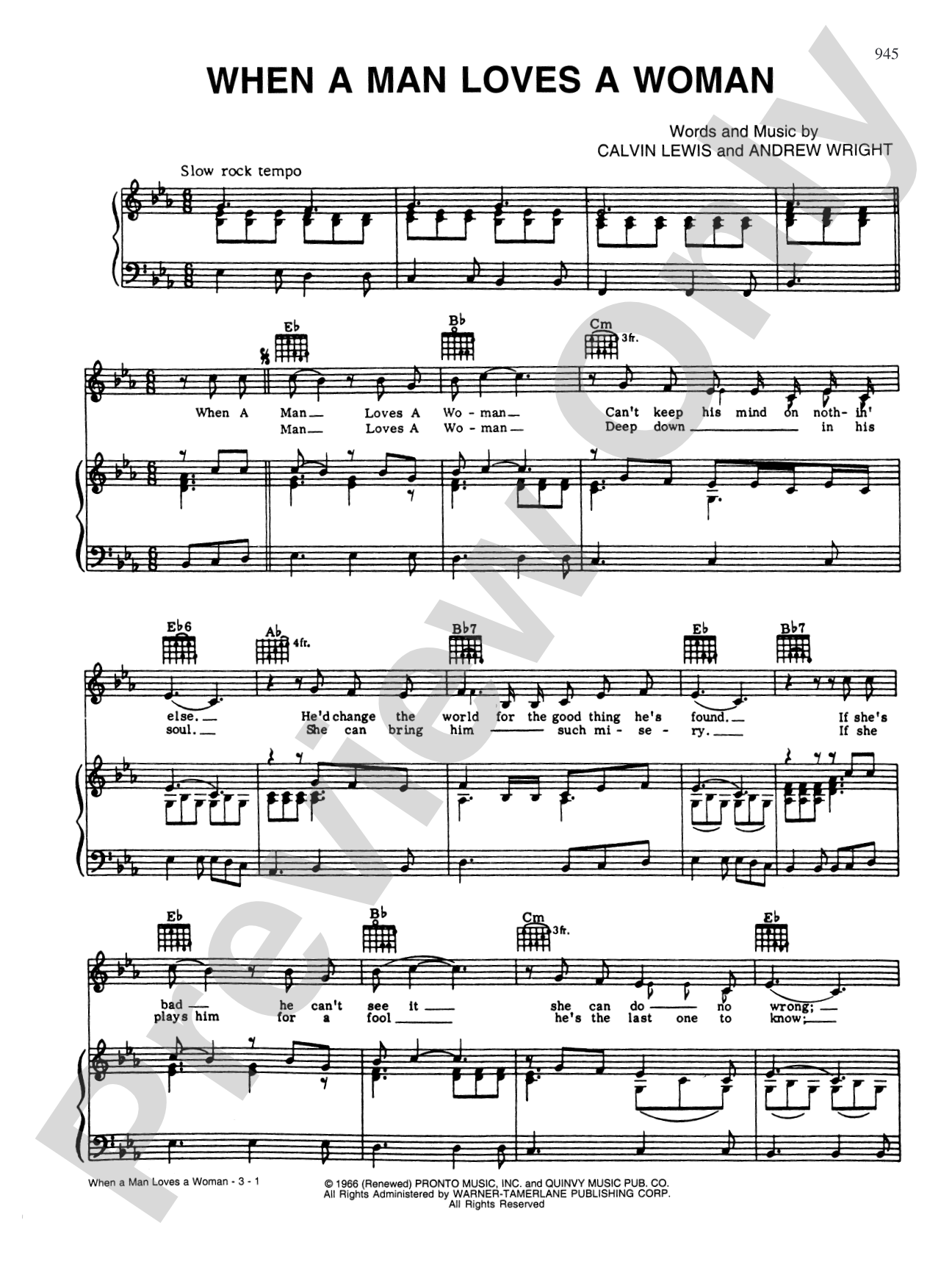 When a Man Loves a Woman: Piano/Vocal/Chords