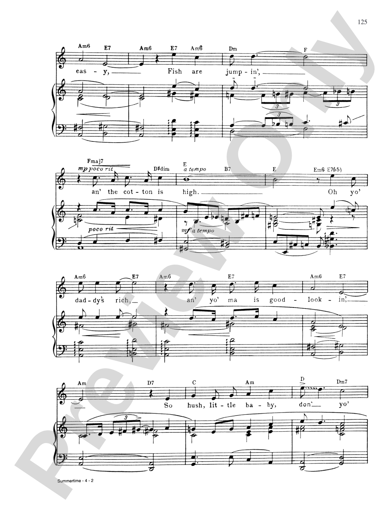 Summertime (from Porgy and Bess): Piano/Vocal/Chords