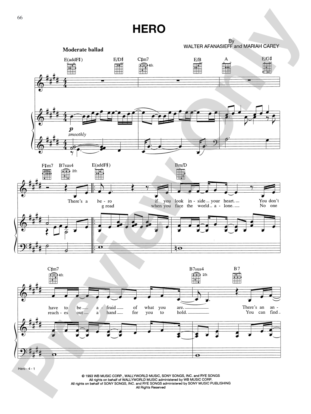 Hero: Piano/Vocal/Chords