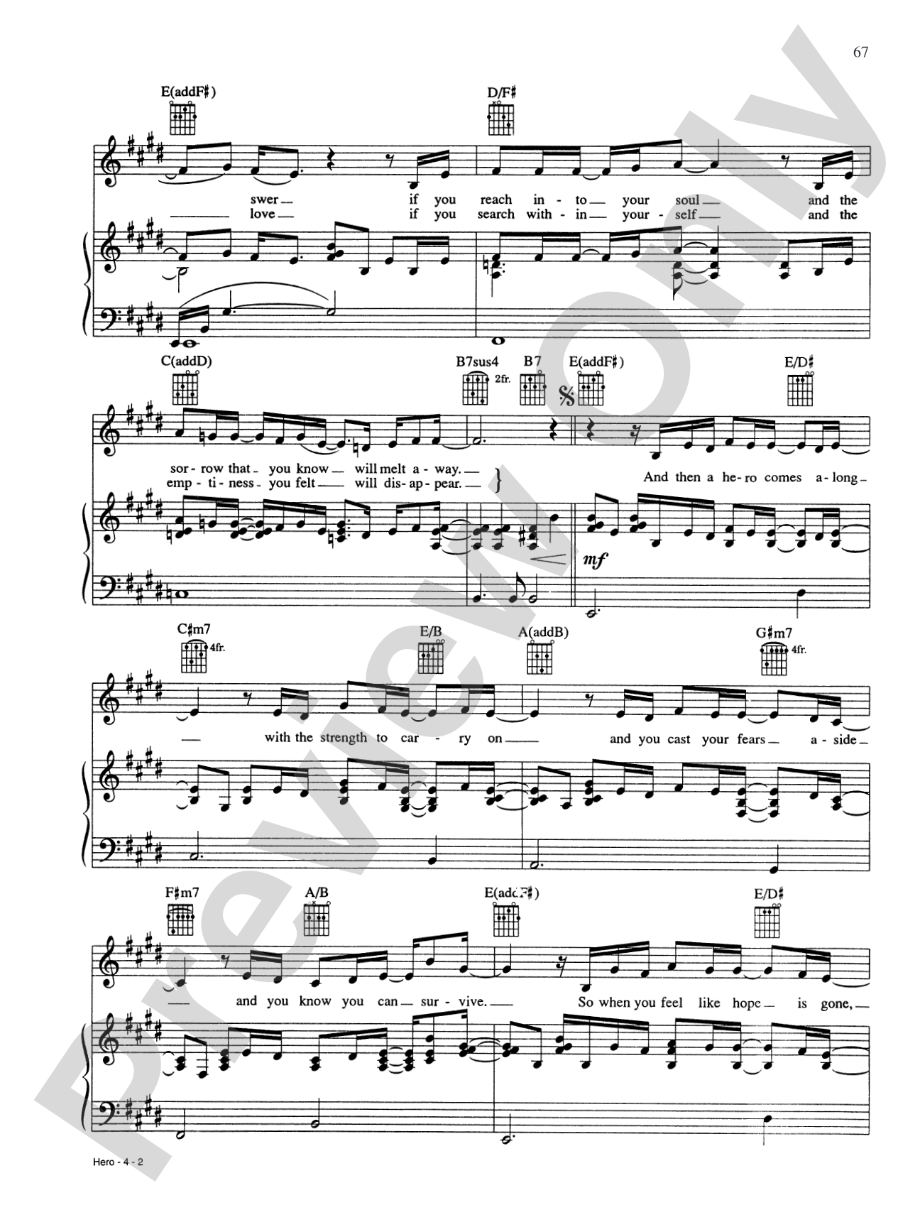 Hero: Piano/Vocal/Chords