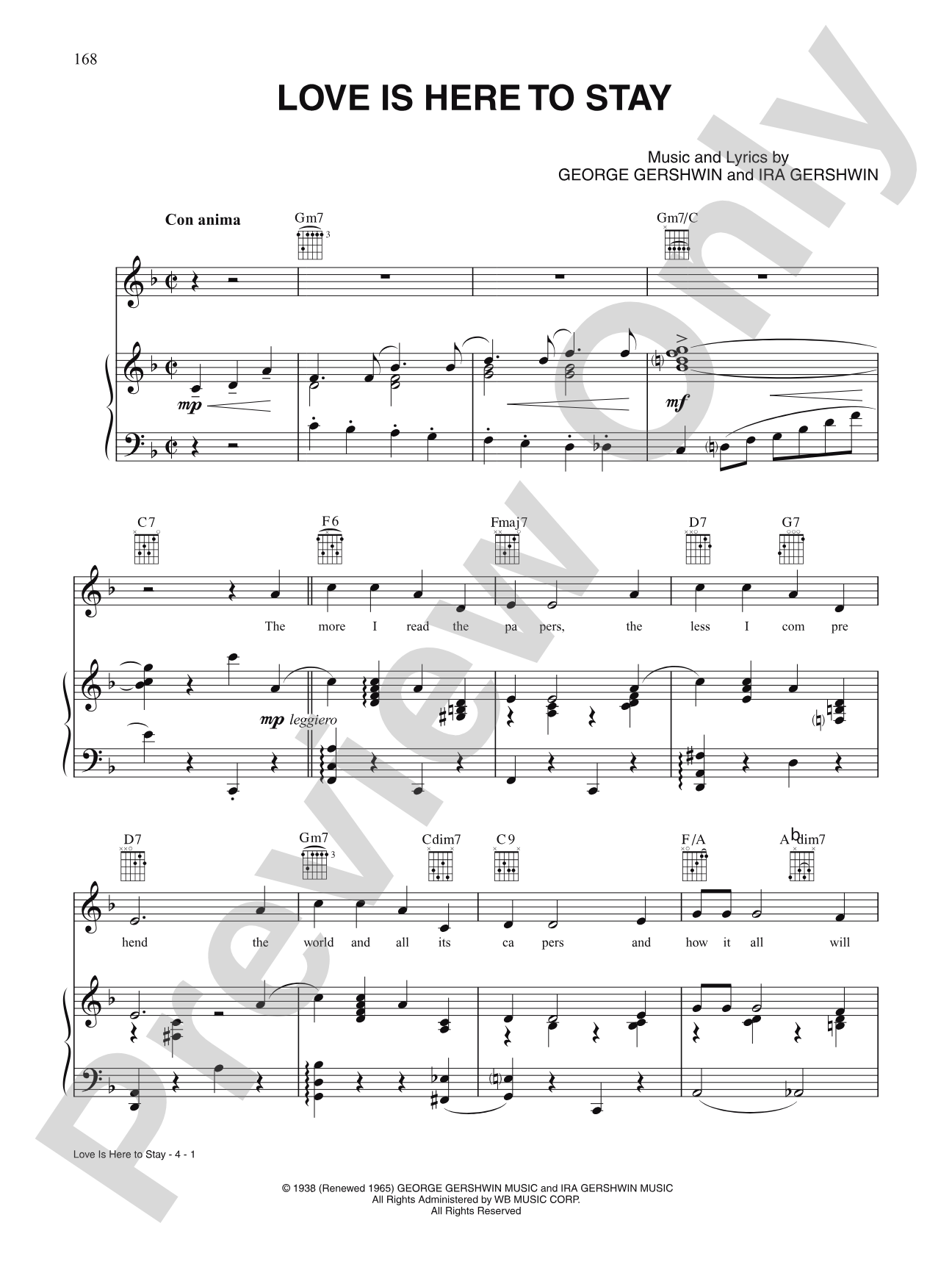 Love Is Here to Stay: Piano/Vocal/Chords