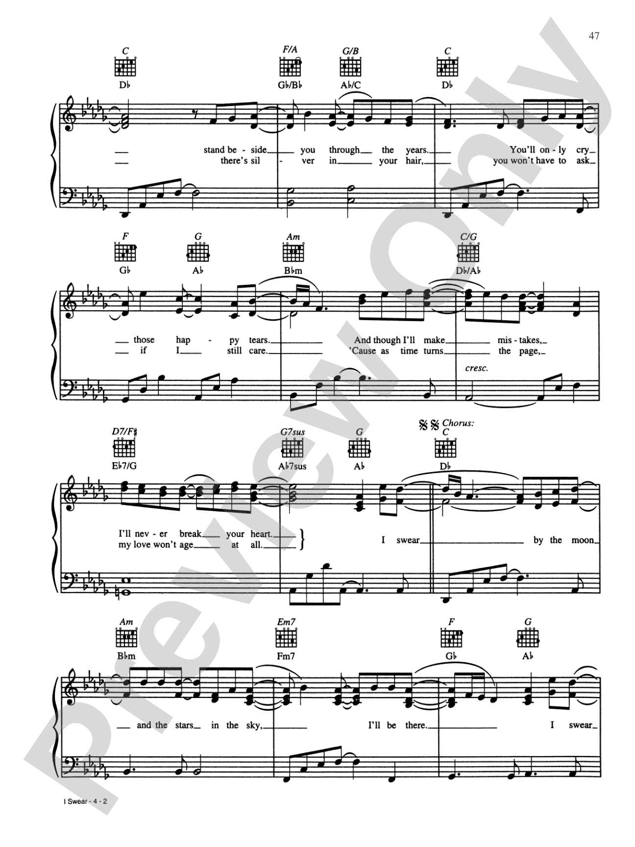 I Swear: Piano/Vocal/Chords
