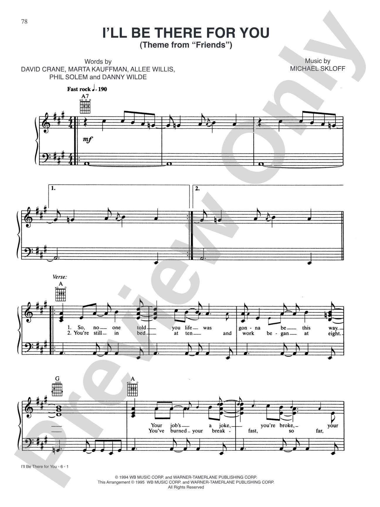 I'll Be There for You (Theme from "Friends"): Piano/Vocal/Chords