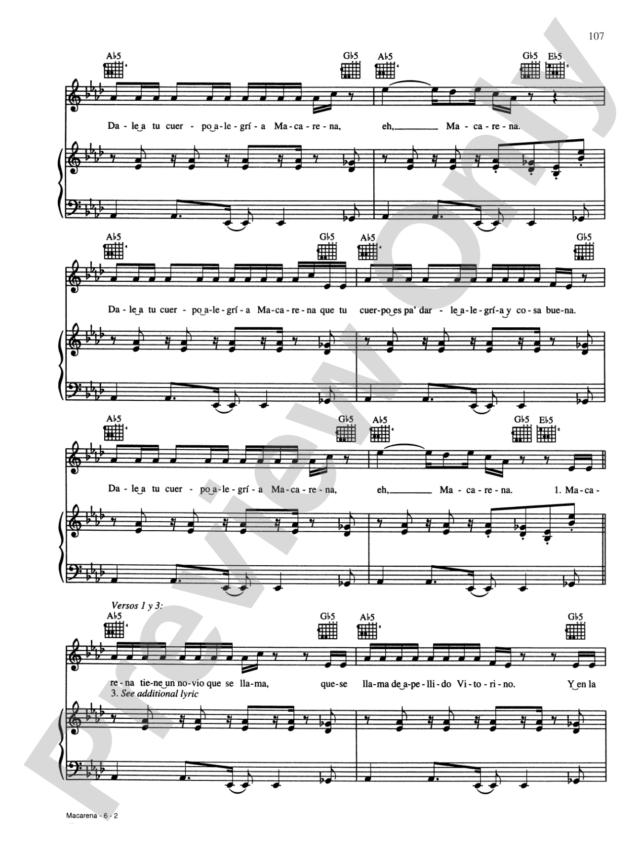 Macarena: Piano/Vocal/Chords