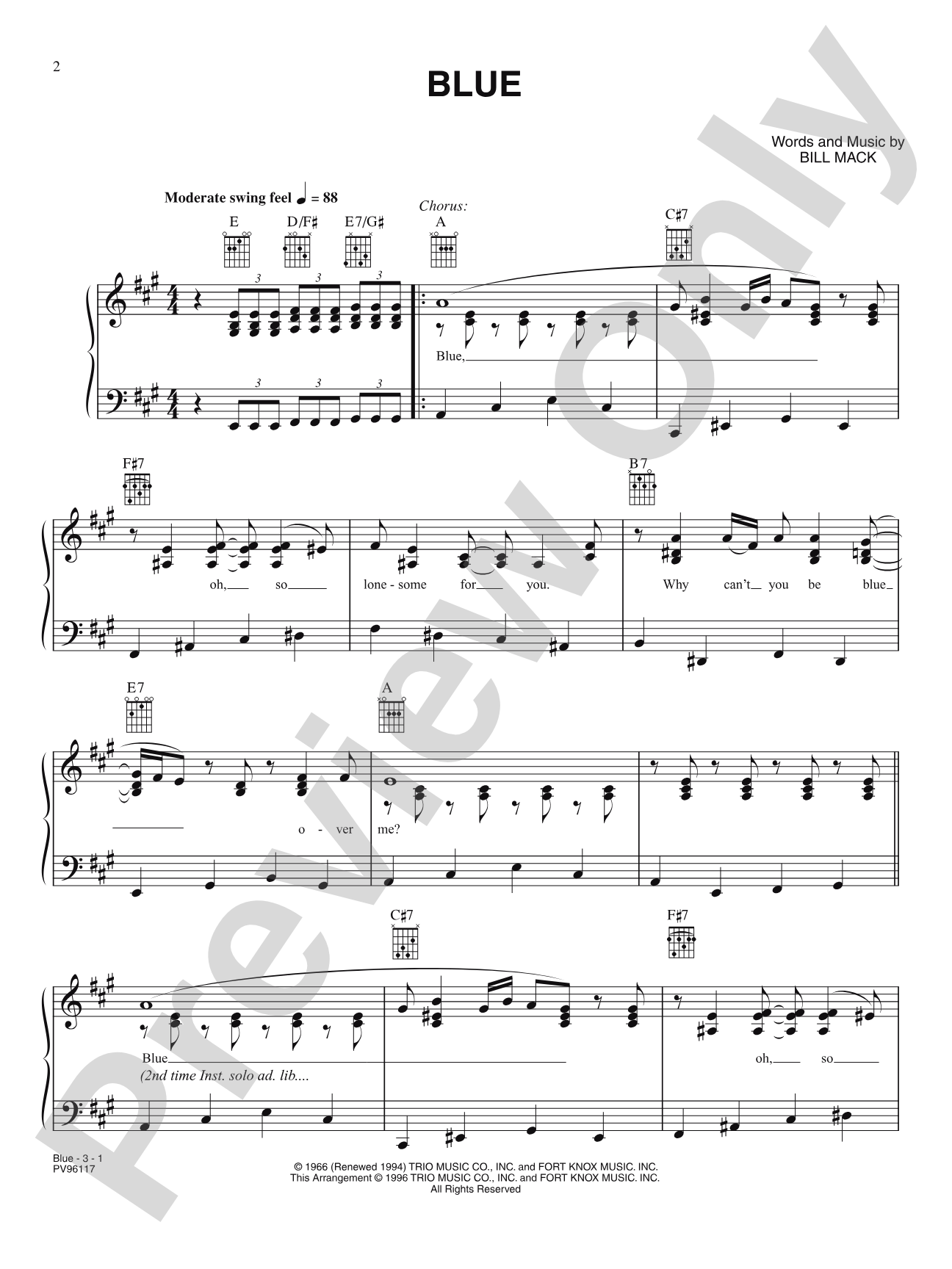 Blue: Piano/Vocal/Chords