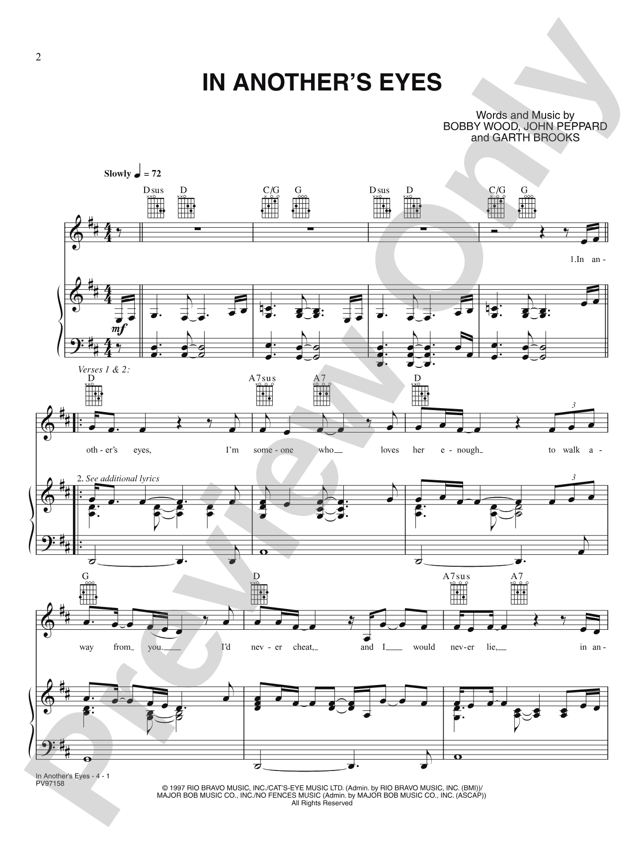 In Another's Eyes: Piano/Vocal/Chords