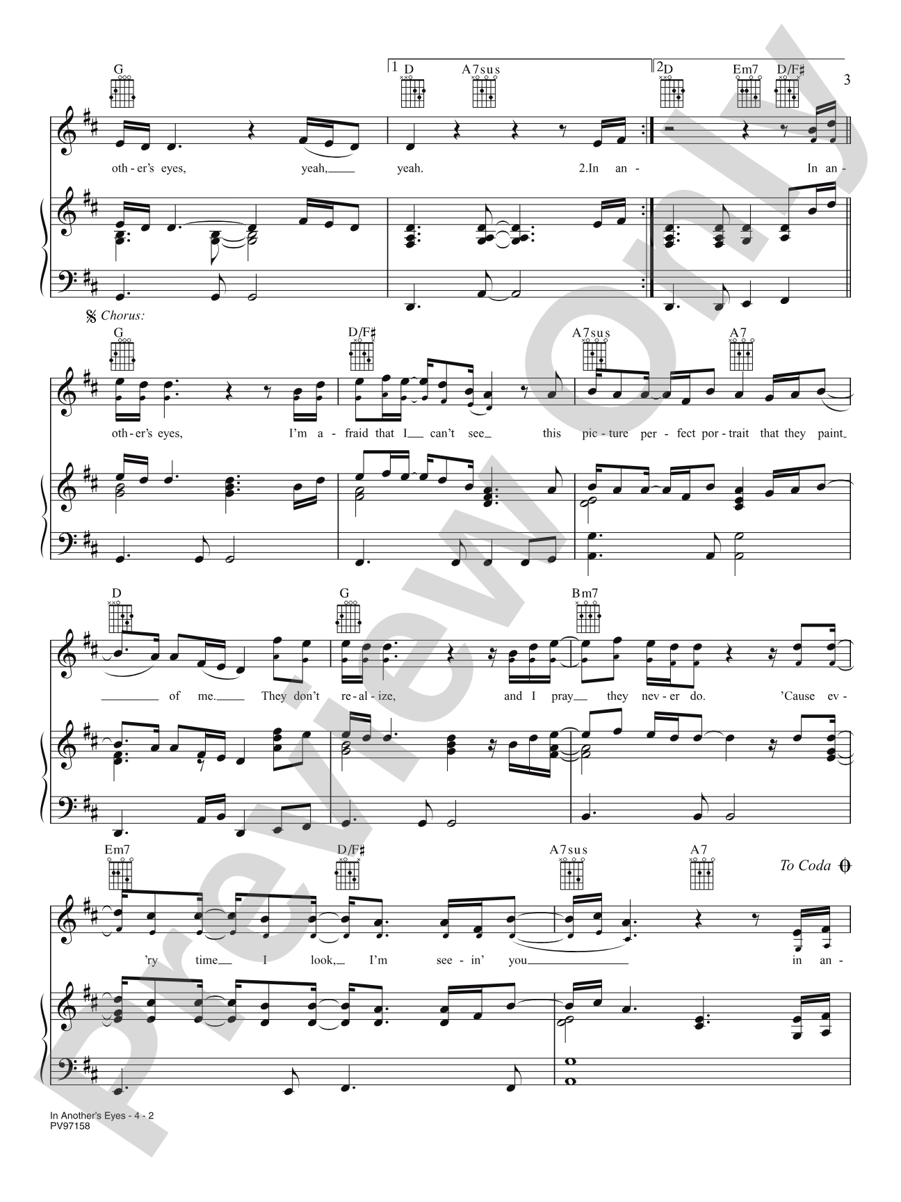 In Another's Eyes: Piano/Vocal/Chords
