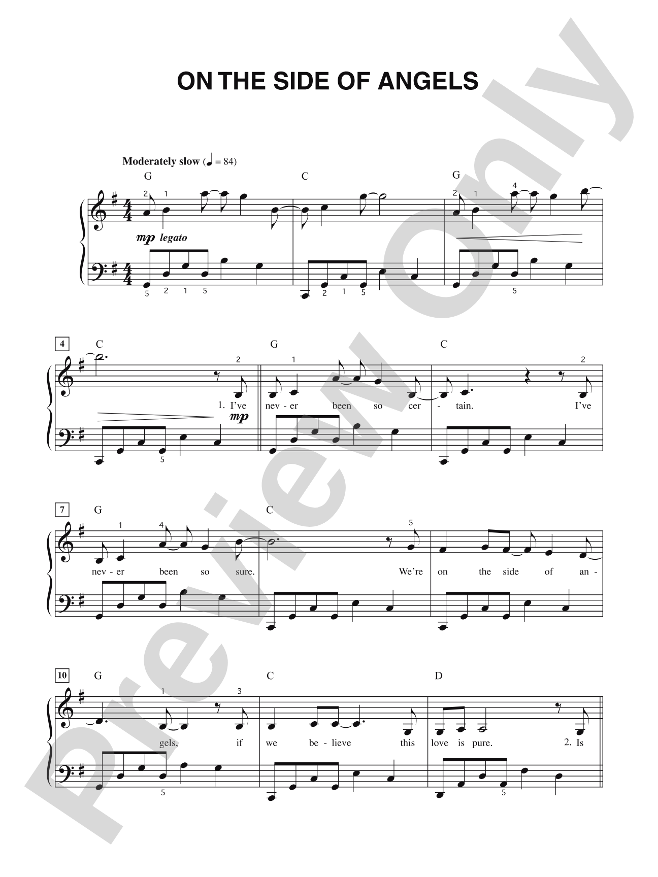 On the Side of Angels: Piano/Vocal/Chords