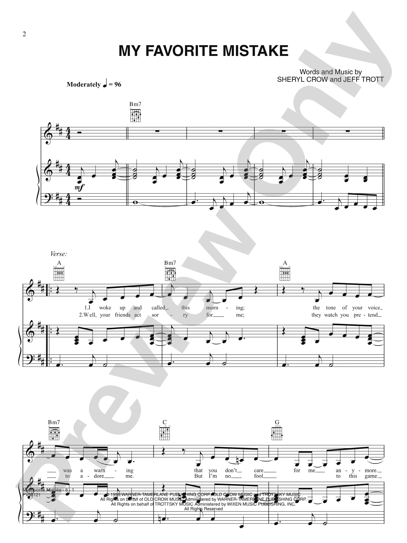 My Favorite Mistake: Piano/Vocal/Chords