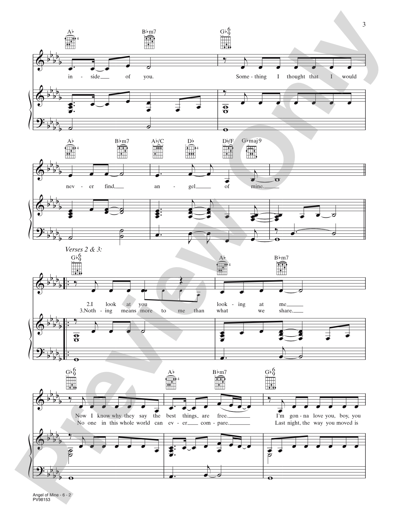Angel of Mine: Piano/Vocal/Chords