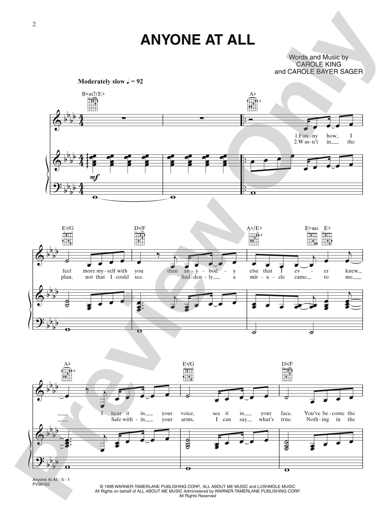 Anyone at All (from You've Got Mail): Piano/Vocal/Chords