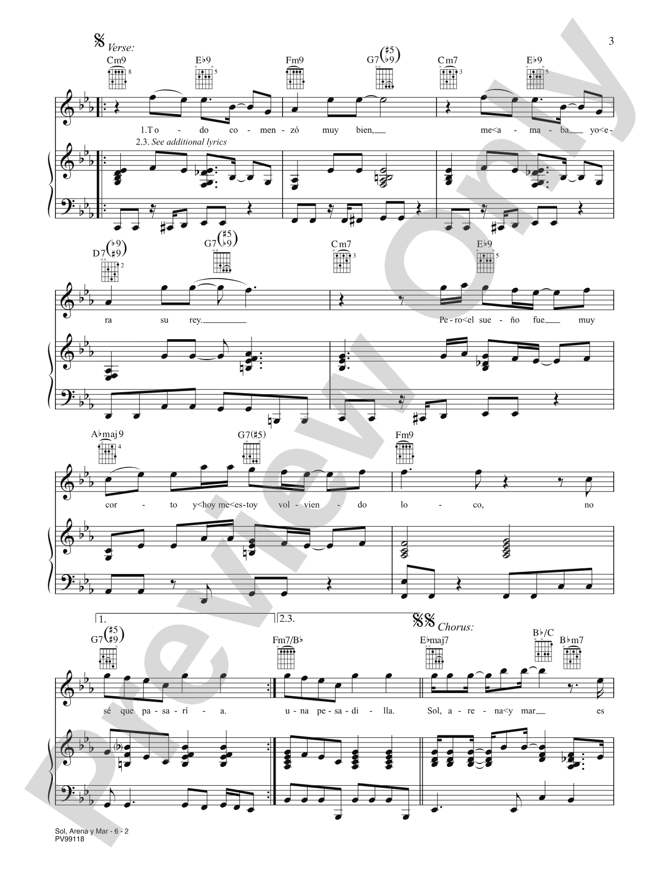 Sol, Arena y Mar: Piano/Vocal/Chords
