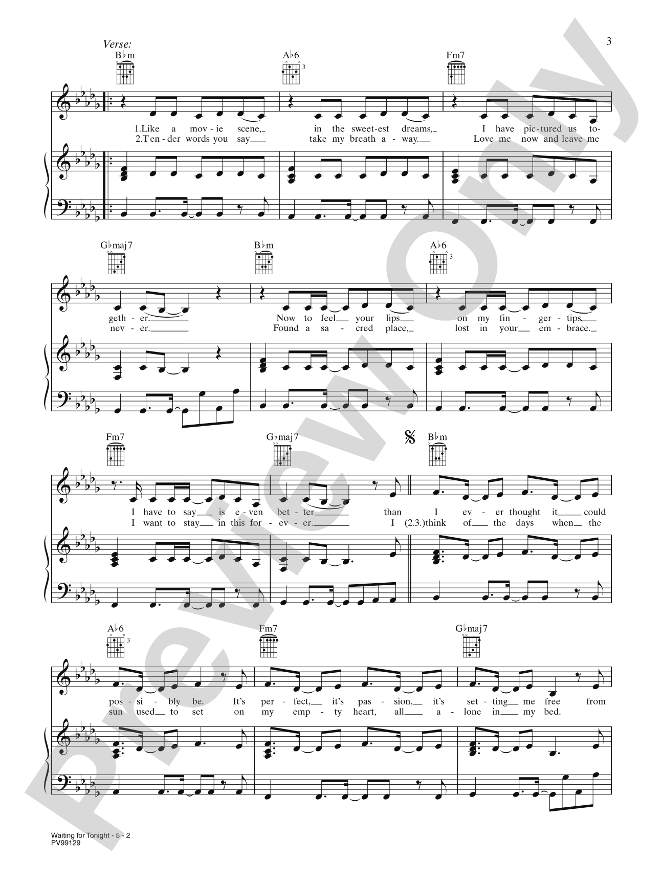 Waiting for Tonight: Piano/Vocal/Chords