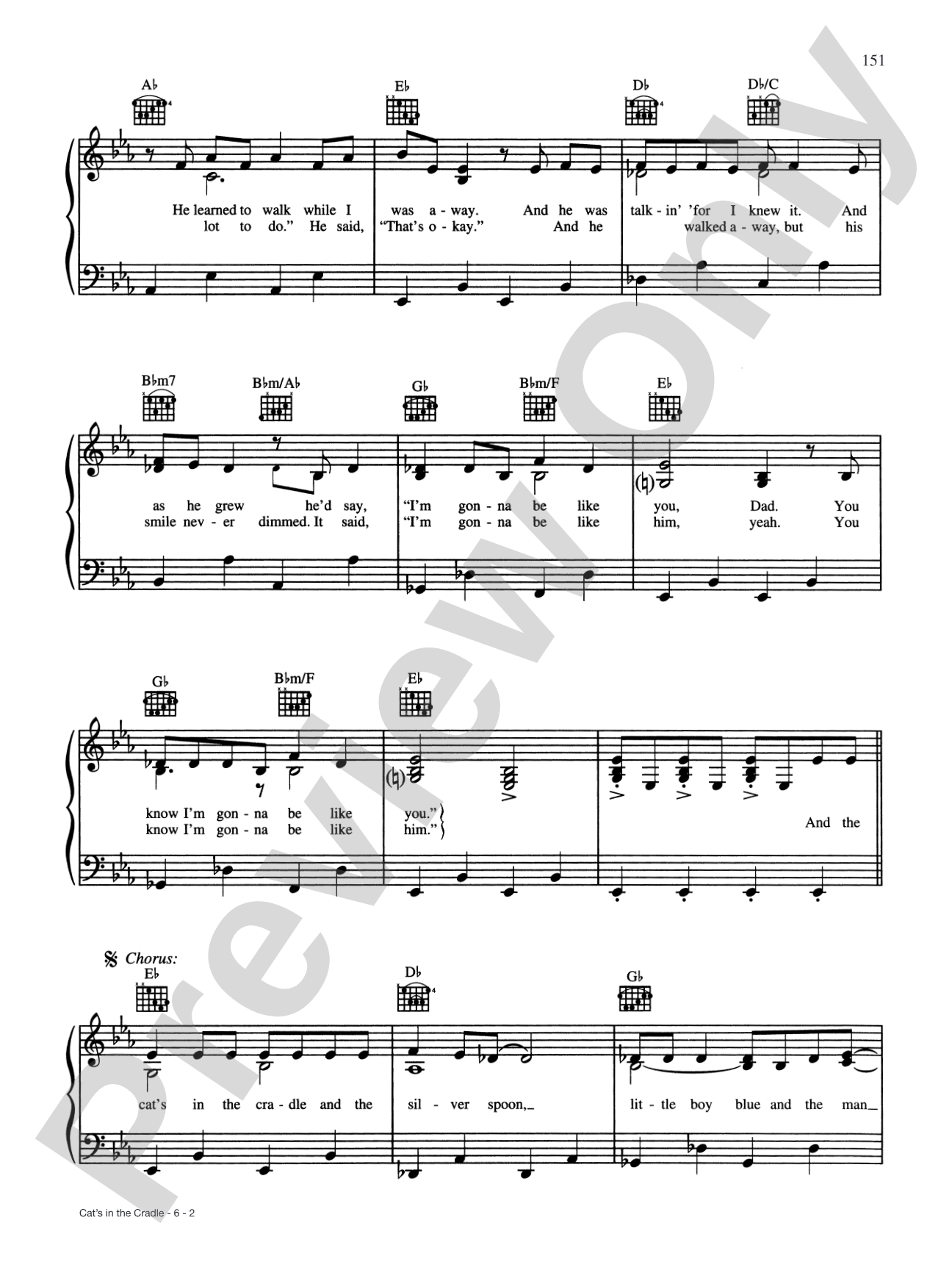 Cat's in the Cradle: Piano/Vocal/Chords