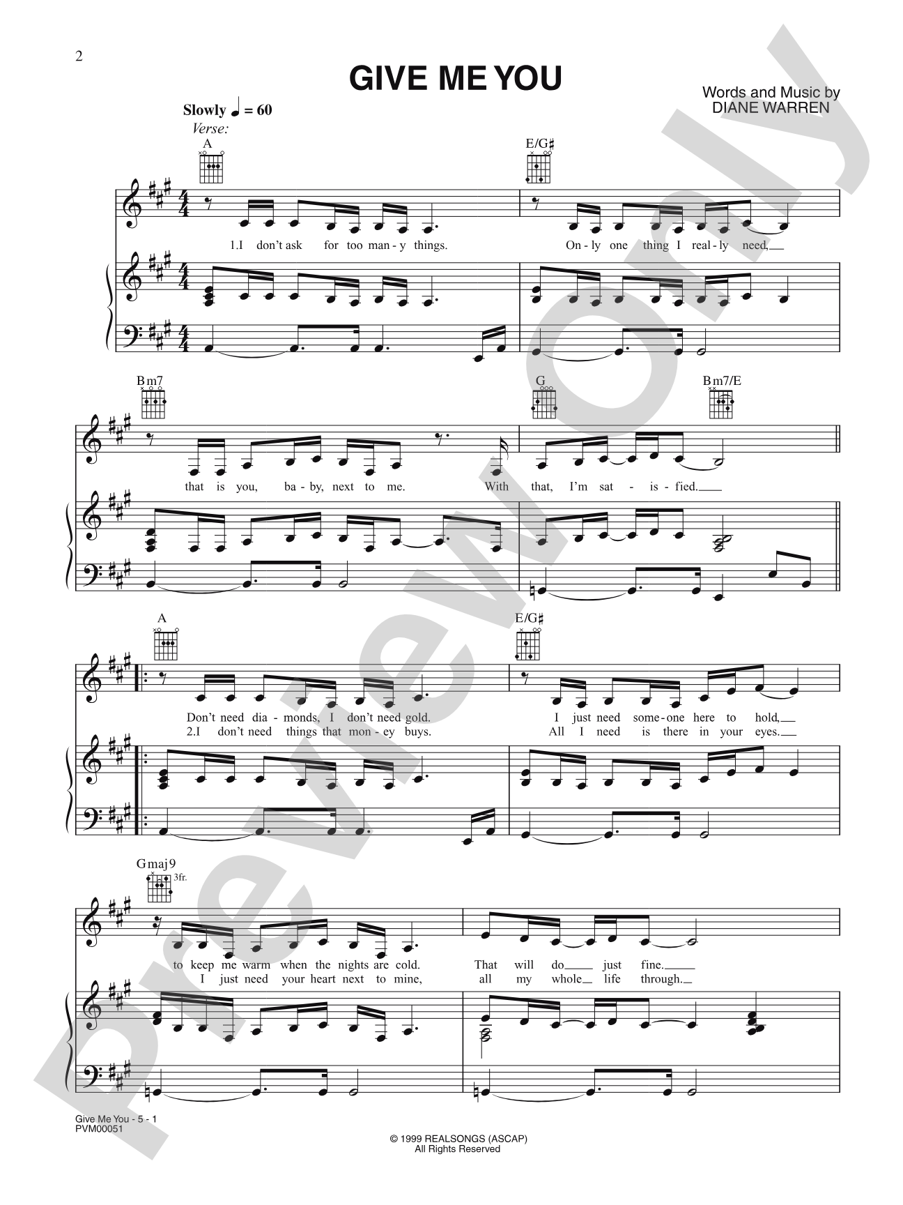 Give Me You: Piano/Vocal/Chords