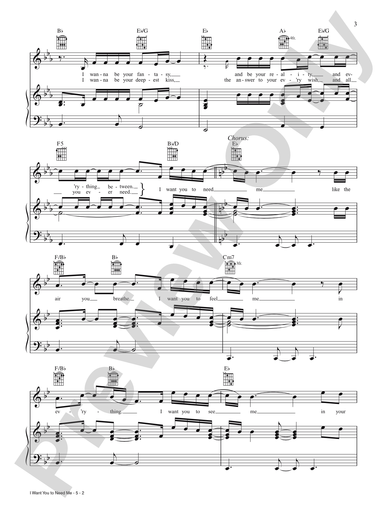 I Want You to Need Me: Piano/Vocal/Chords