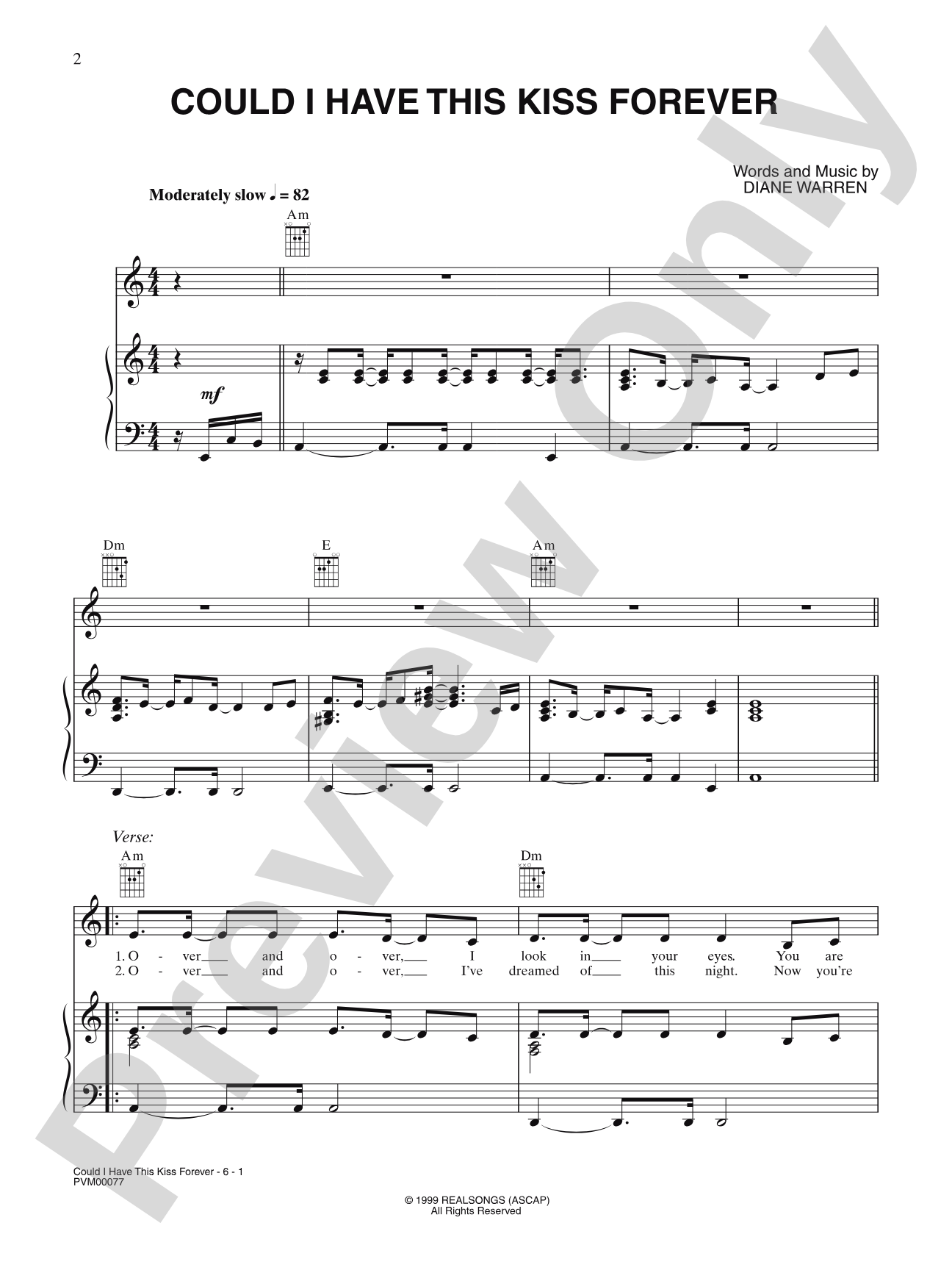 Could I Have This Kiss Forever: Piano/Vocal/Chords